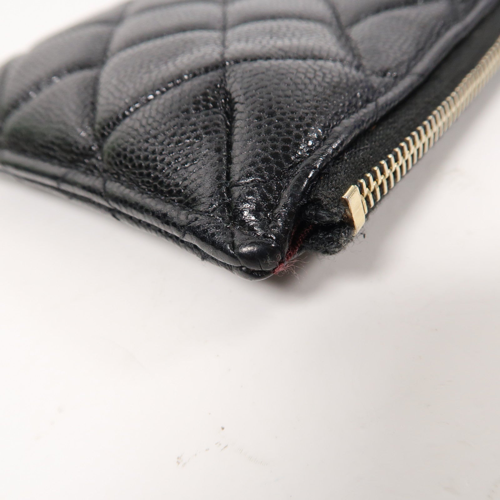 CHANEL 菱格Caviar皮革Zipper Long Wallet金扣拉鍊長錢包黑色