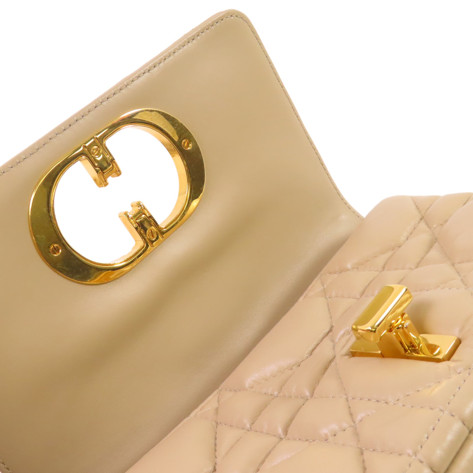 Dior 菱格羊皮皮革Caro Small Chain Shoulder Bag金扣鏈帶肩背袋杏色
