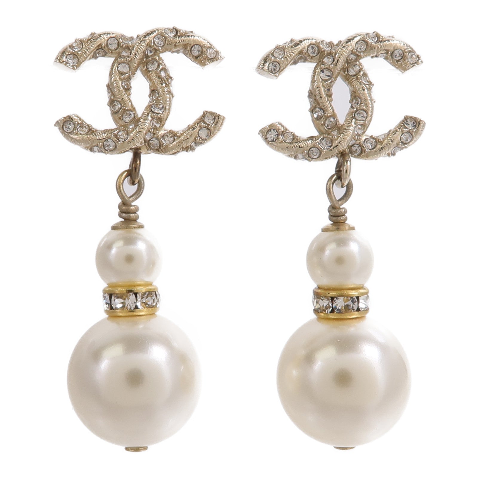 CHANEL 金屬CC Logo Double Pearl Earring耳環