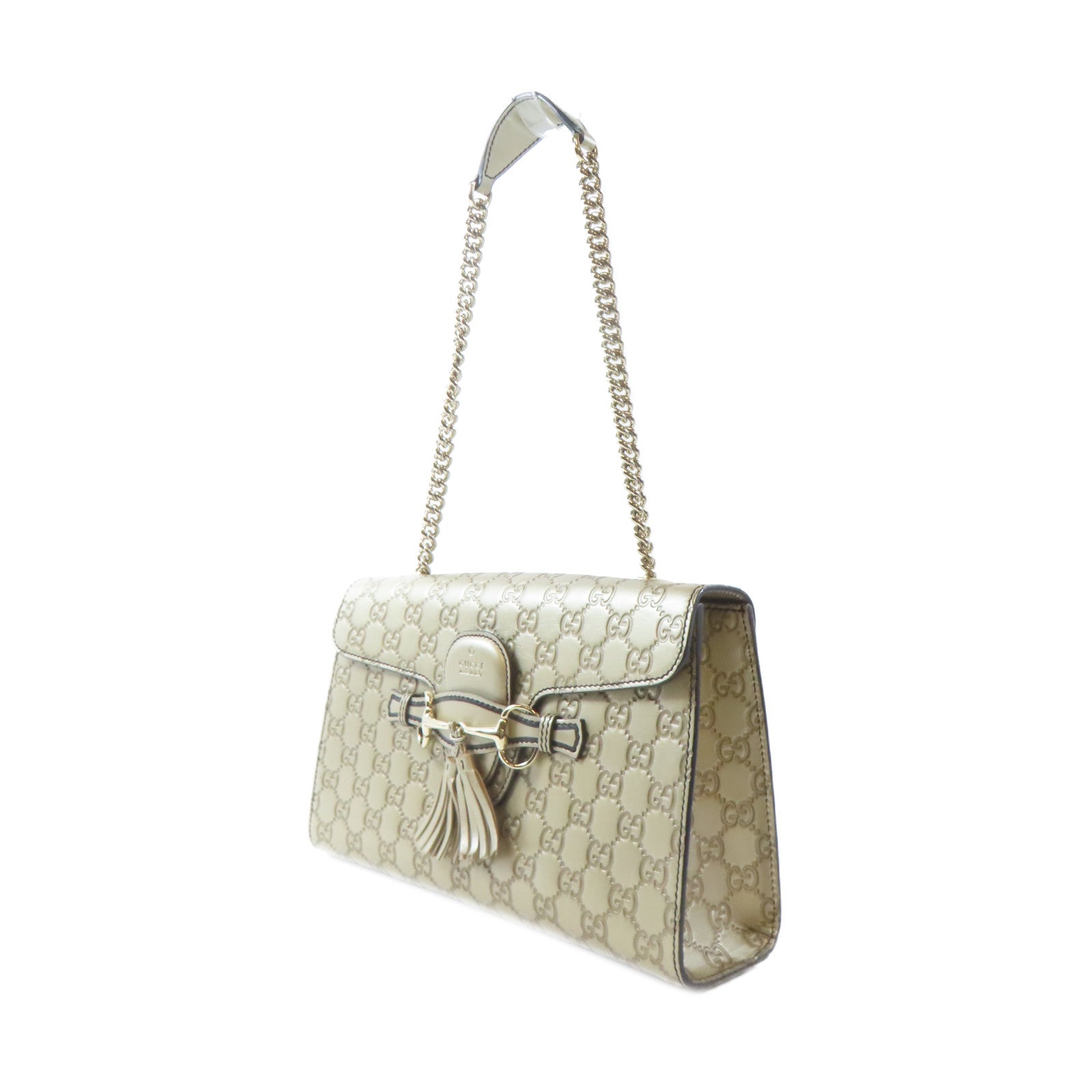 GUCCI 牛皮皮革Guccissima Chain Shoulder Bag金扣鏈帶肩背袋金色