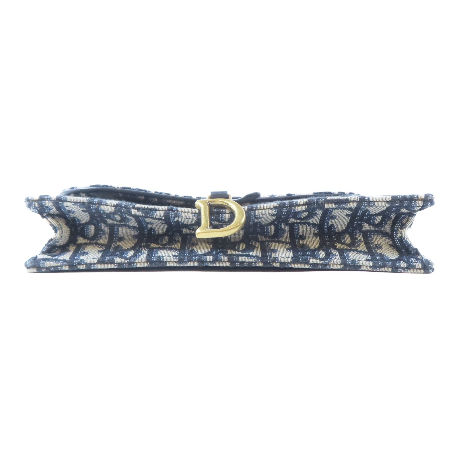 Dior 帆布Oblique Saddle金扣鏈帶肩背袋深藍色/米色