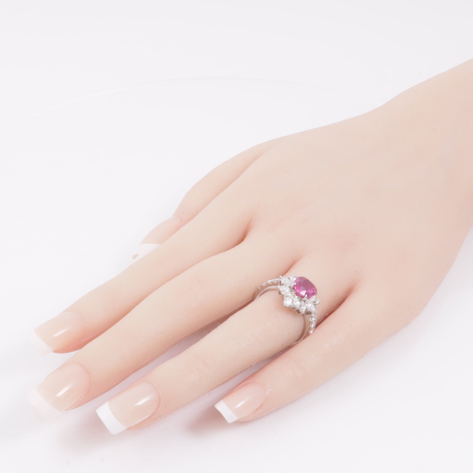 JEWELRY PT900鉑金Ruby Diamond Ring紅寶石/鑽石戒指US#6.75