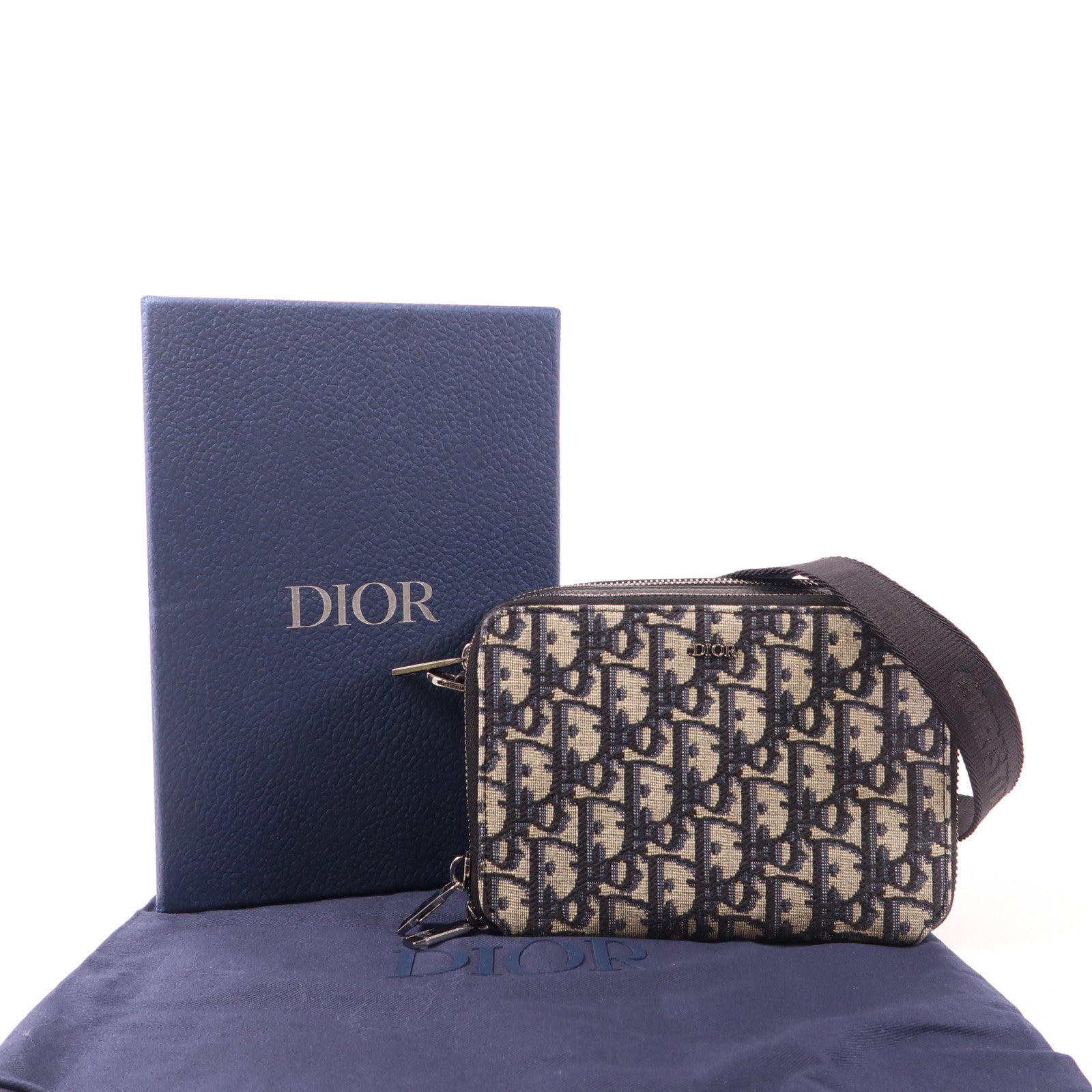 Dior 帆布Oblique Camera Bag銀扣肩背袋