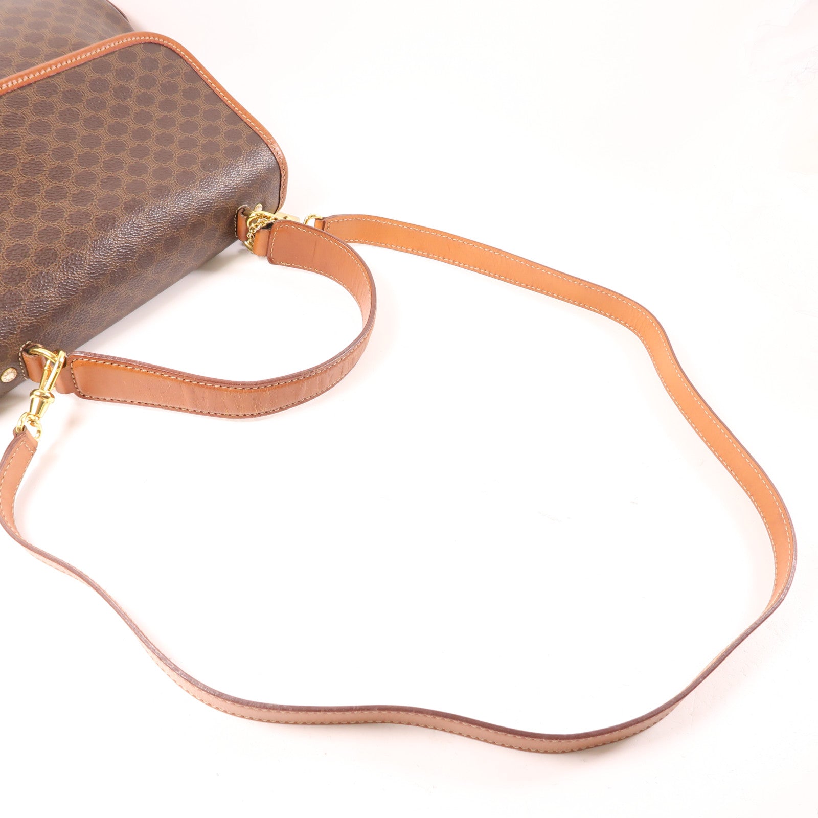 CELINE 塗層帆布2 Way Shoulder金扣手挽肩背兩用袋棕色
