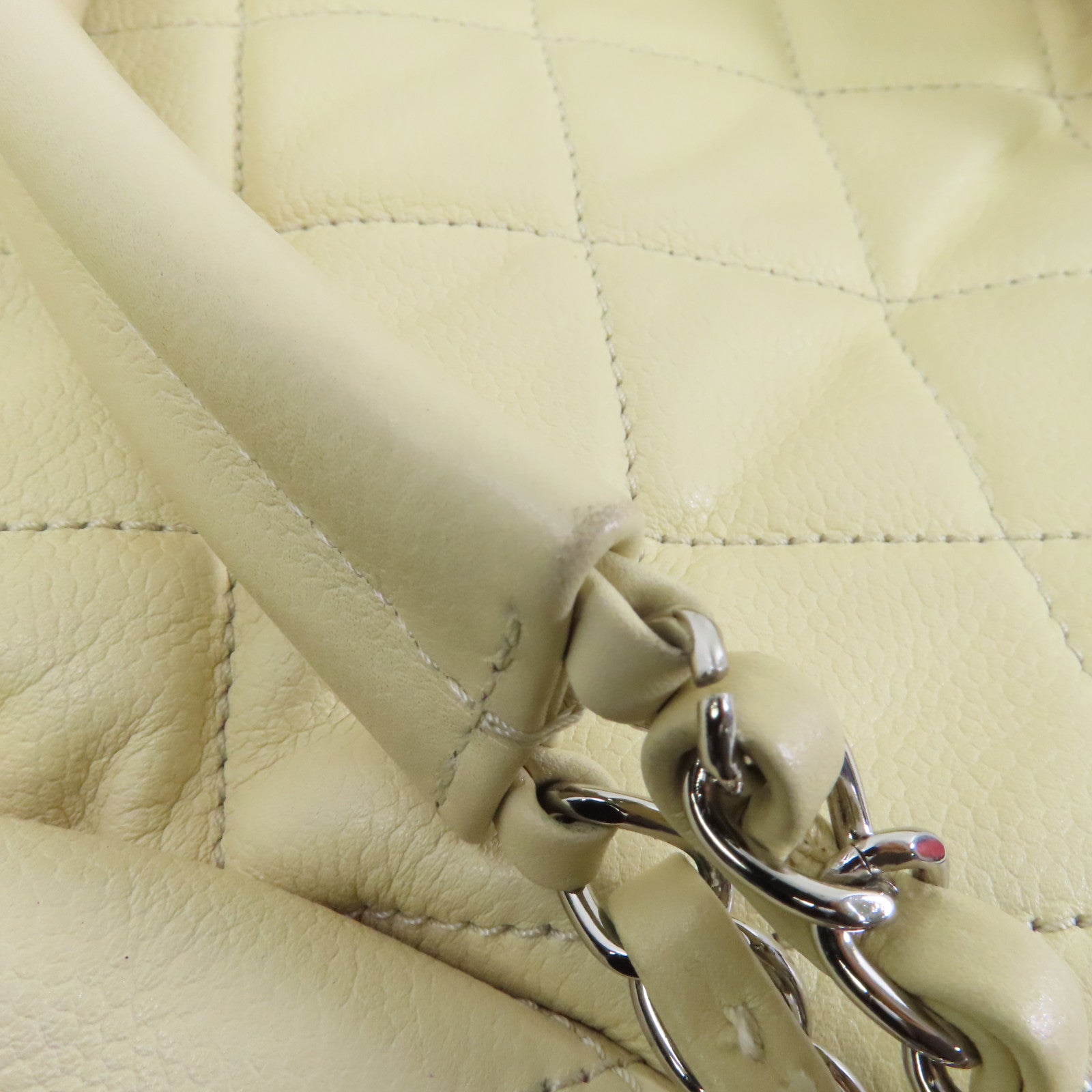 CHANEL 【激減優惠】菱格Caviar皮革Shoulder Bag銀扣奶油色