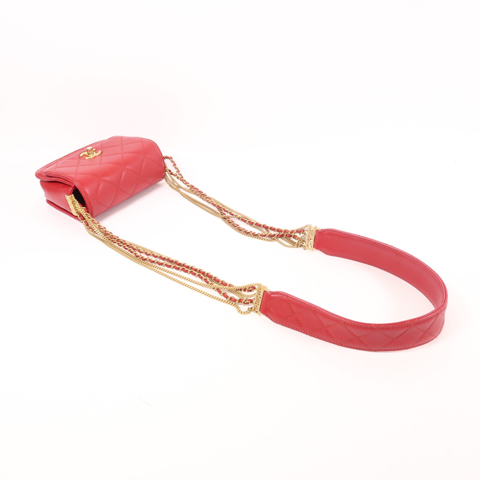 CHANEL 牛皮皮革Chain Shoulder金扣鏈帶肩背袋