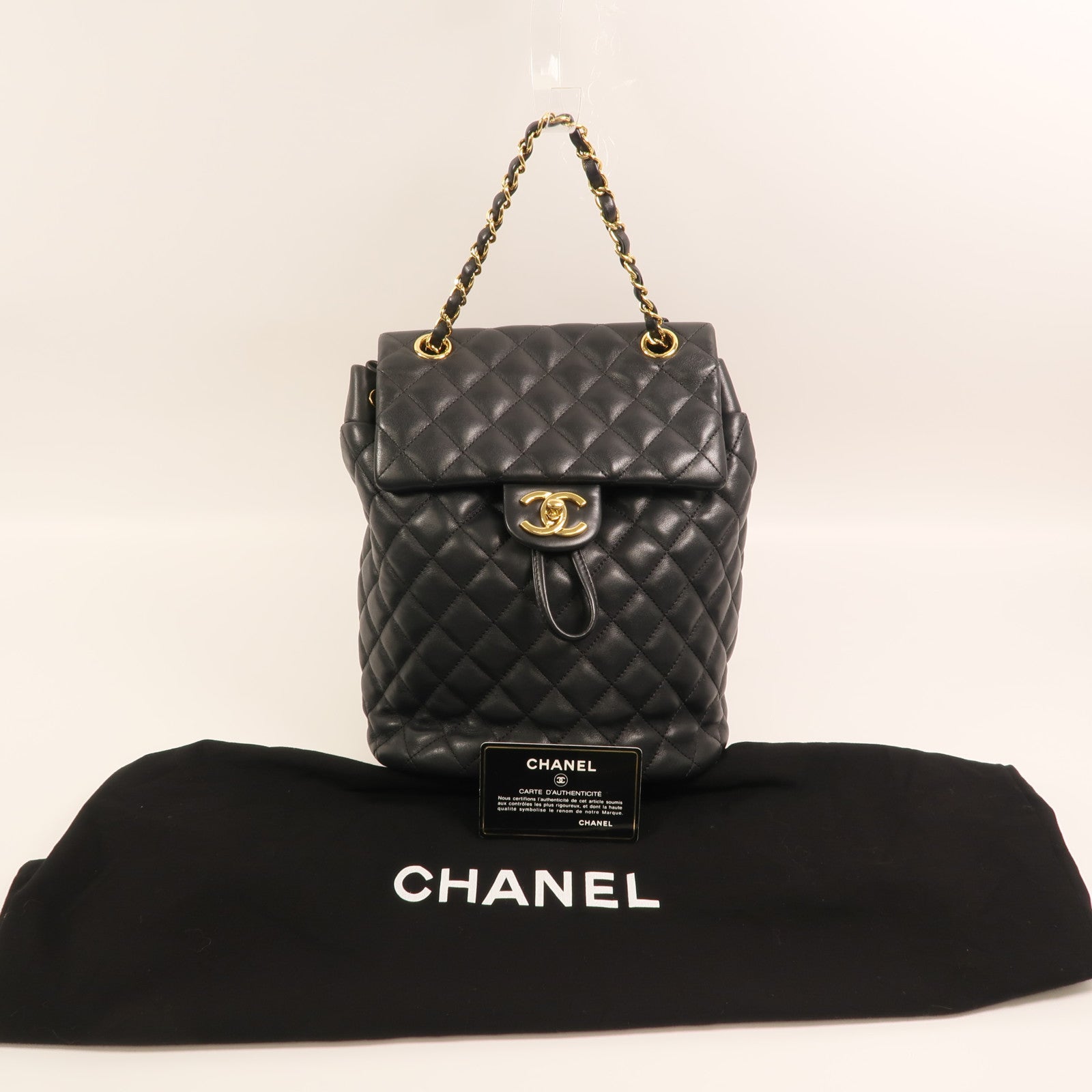 CHANEL 羊皮皮革Backpack Small金扣背包
