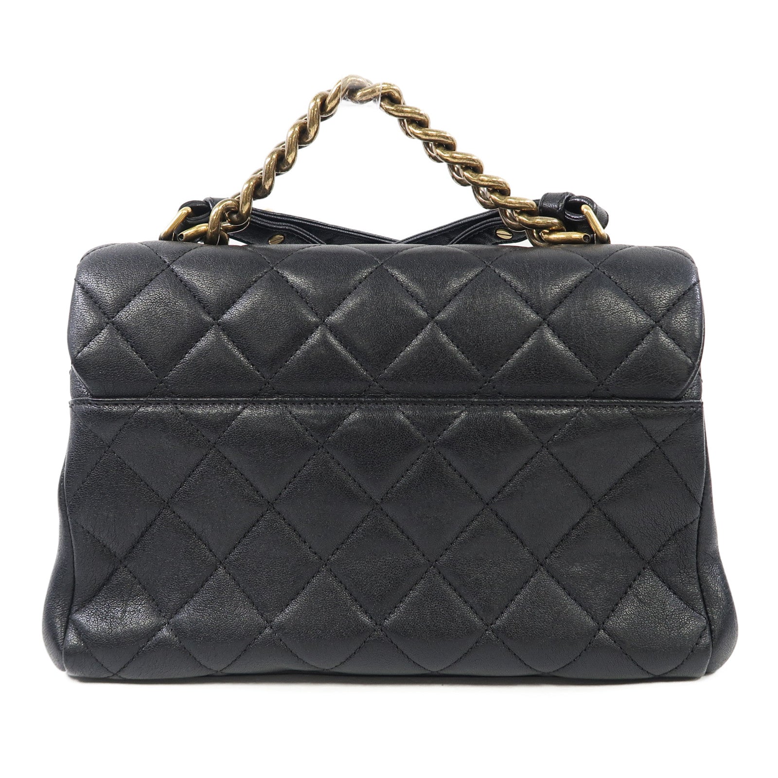 CHANEL 菱格牛皮皮革Shoulder Bag金扣手挽肩背兩用袋黑色