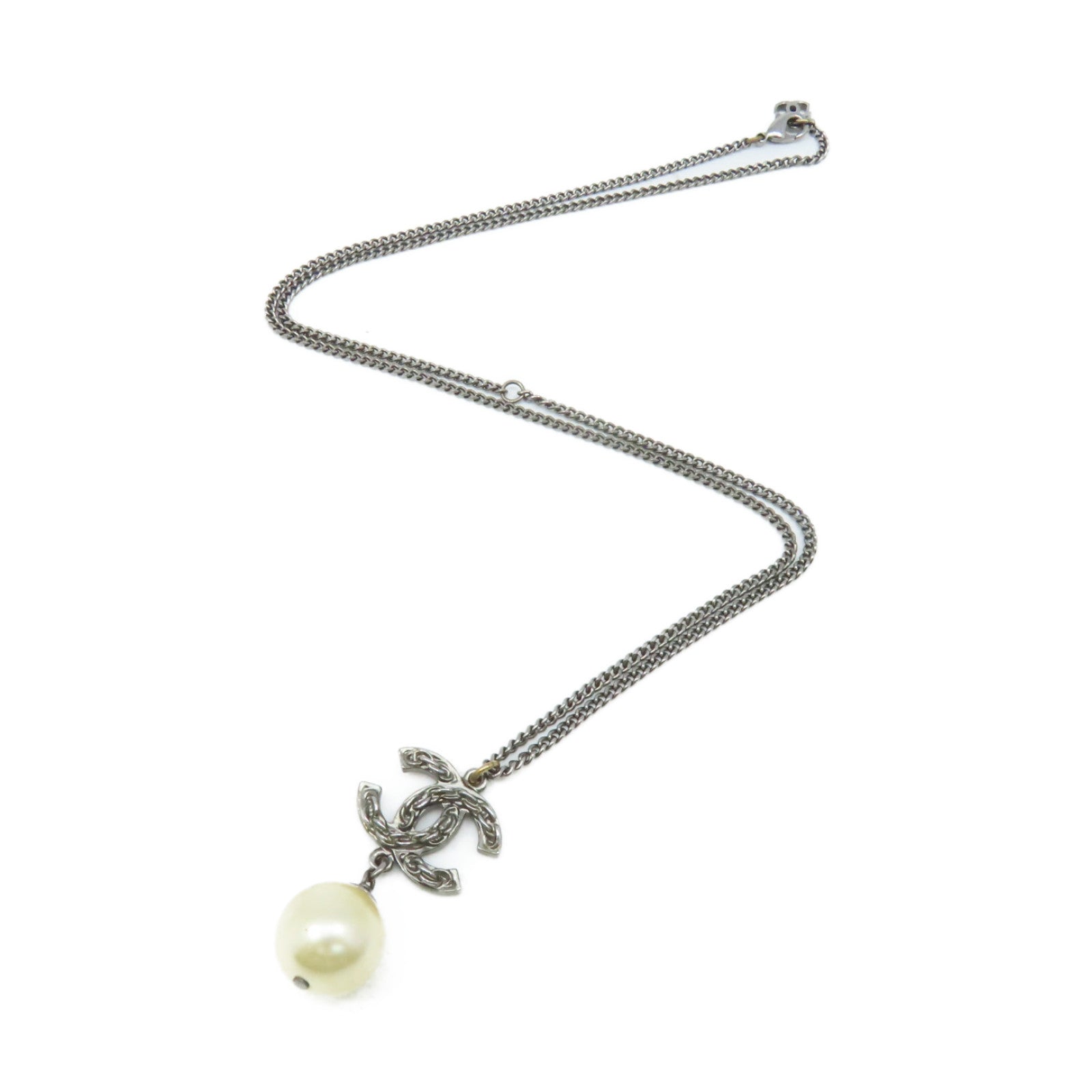 CHANEL 【激減優惠】金屬/仿珍珠CC Logo Pendant Necklace項鏈珍珠色