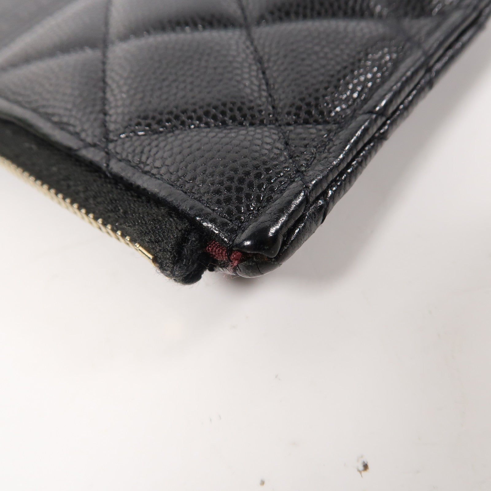 CHANEL 菱格Caviar皮革Zipper Long Wallet金扣拉鍊長錢包黑色