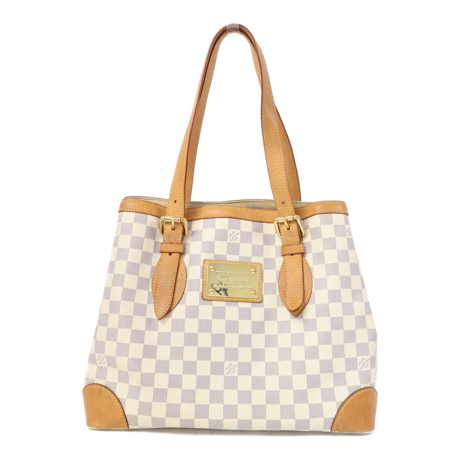 LOUIS VUITTON 【激減優惠】Damier Azur Hampstead MM金扣肩背袋白色/藍色