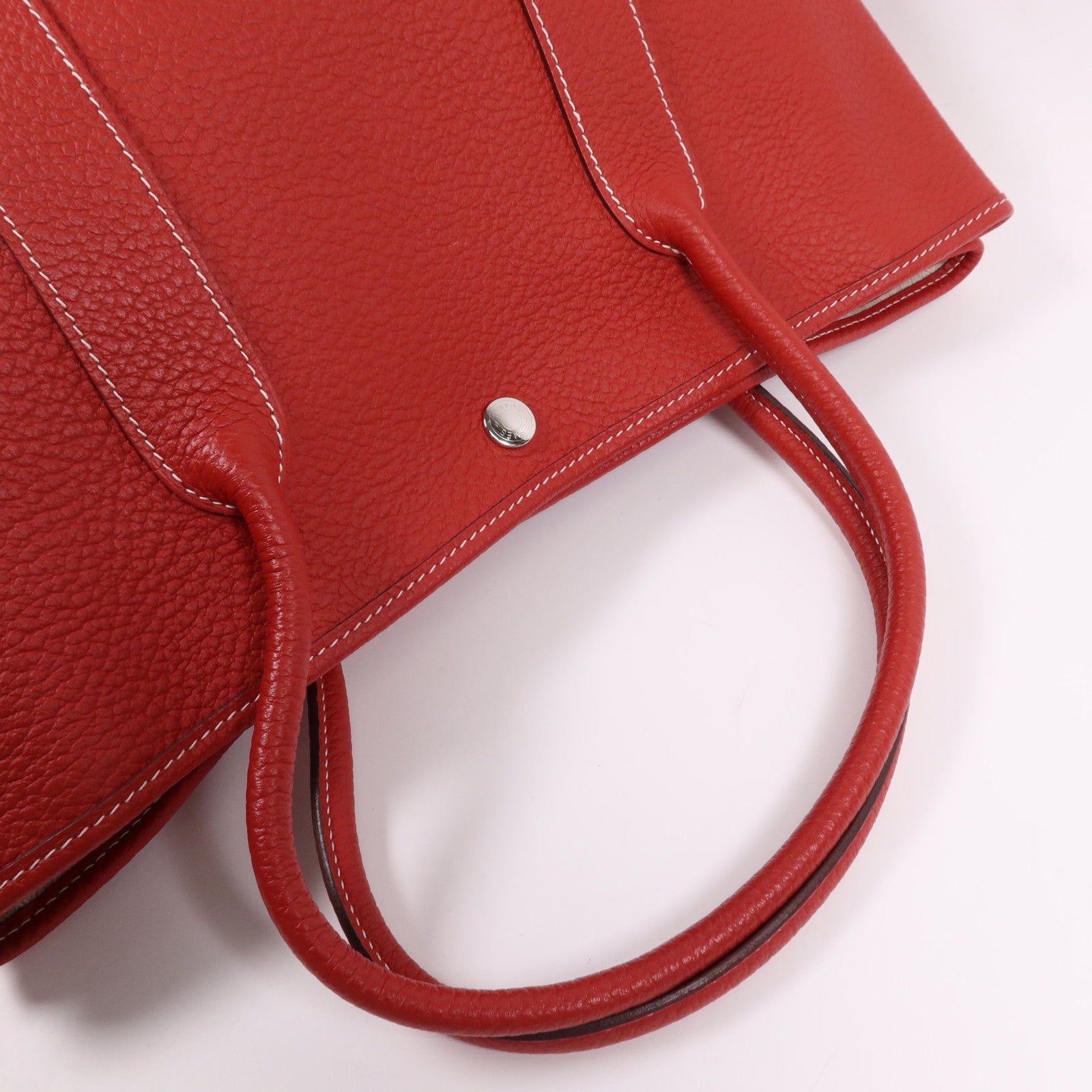 HERMES Country皮革Garden Party TPM銀扣手挽袋Rouge Casaque