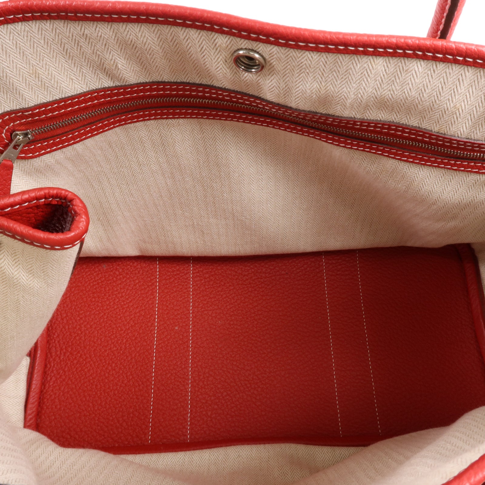 HERMES Country皮革Garden Party TPM銀扣手挽袋Rouge Casaque