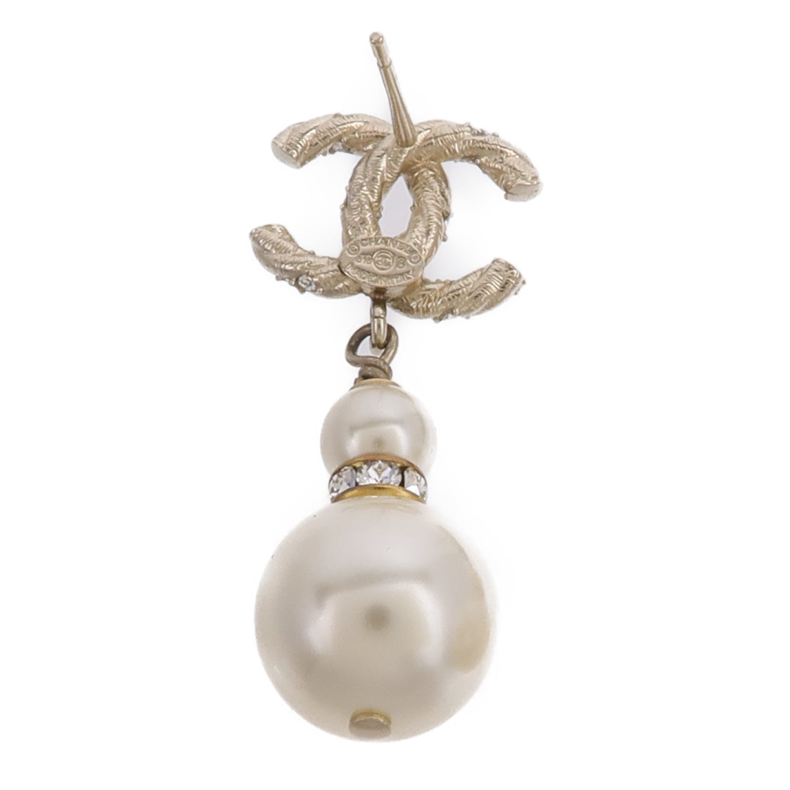CHANEL 金屬CC Logo Double Pearl Earring耳環