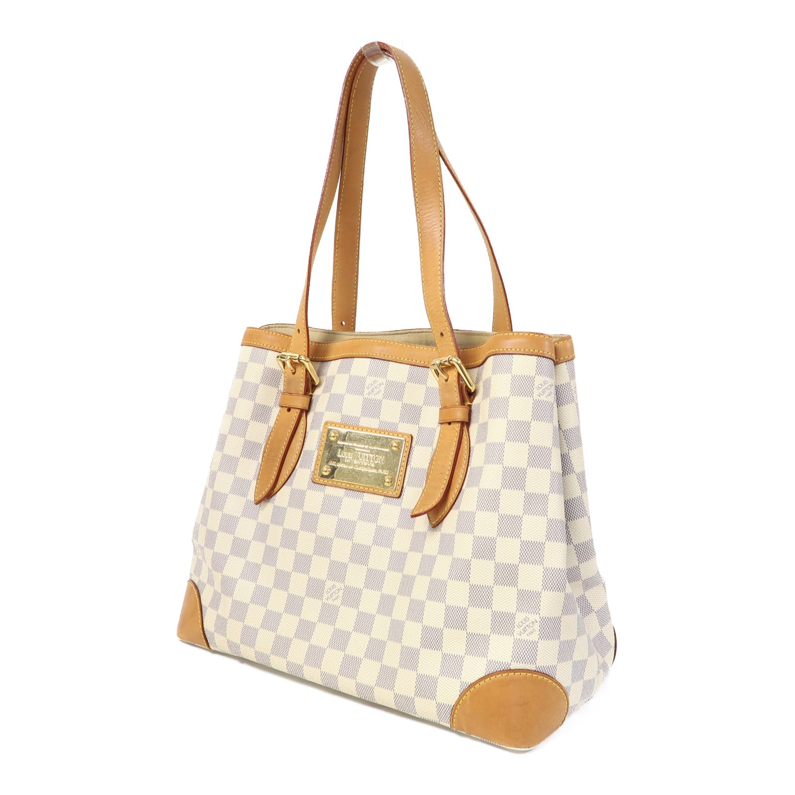 LOUIS VUITTON 【激減優惠】Damier Azur Hampstead MM金扣肩背袋白色/藍色
