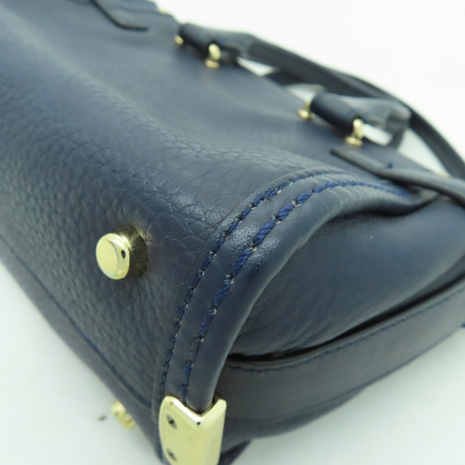 COACH 牛皮皮革2 Way Shoulder金扣手挽肩背兩用袋藍色