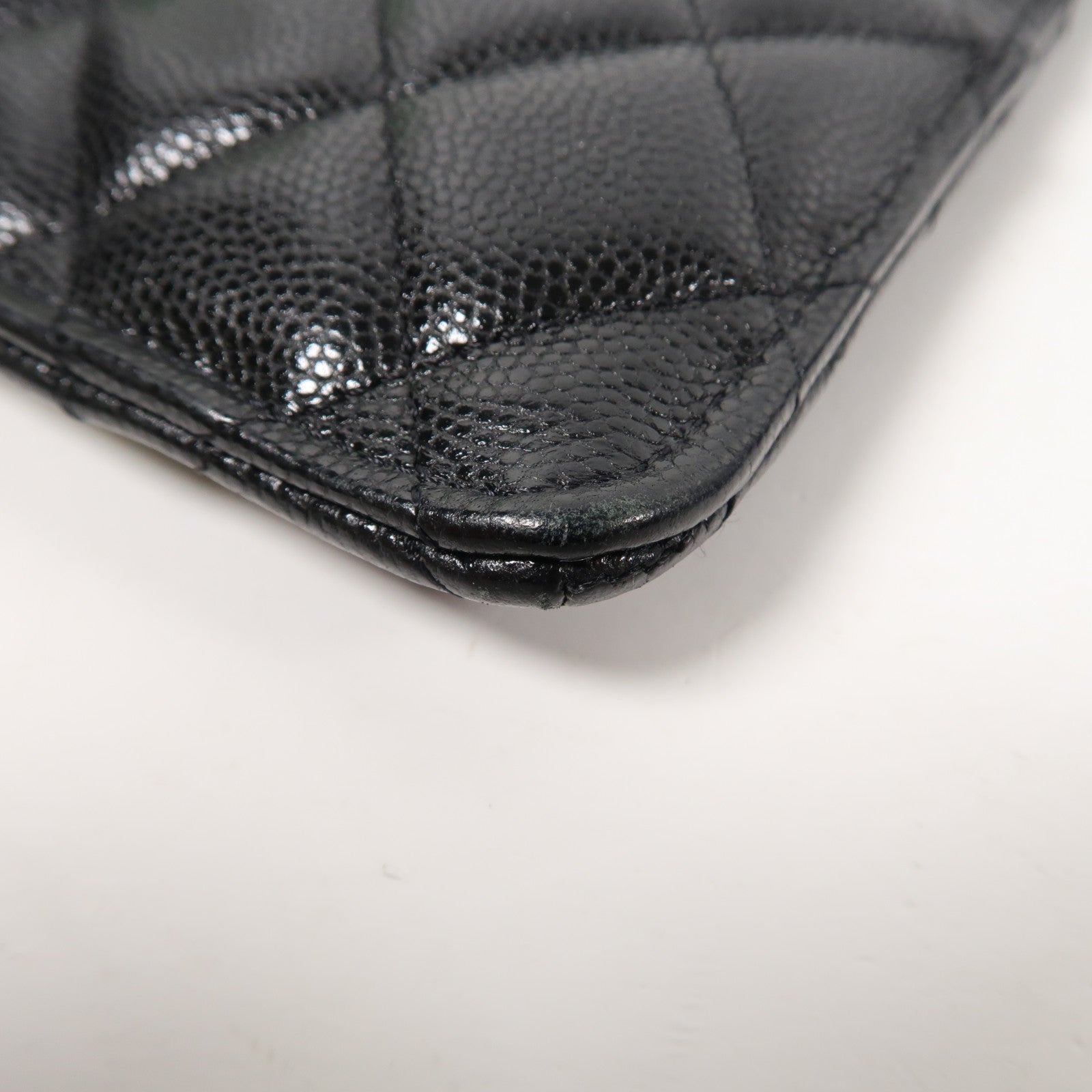 CHANEL 菱格Caviar皮革Zipper Long Wallet金扣拉鍊長錢包黑色