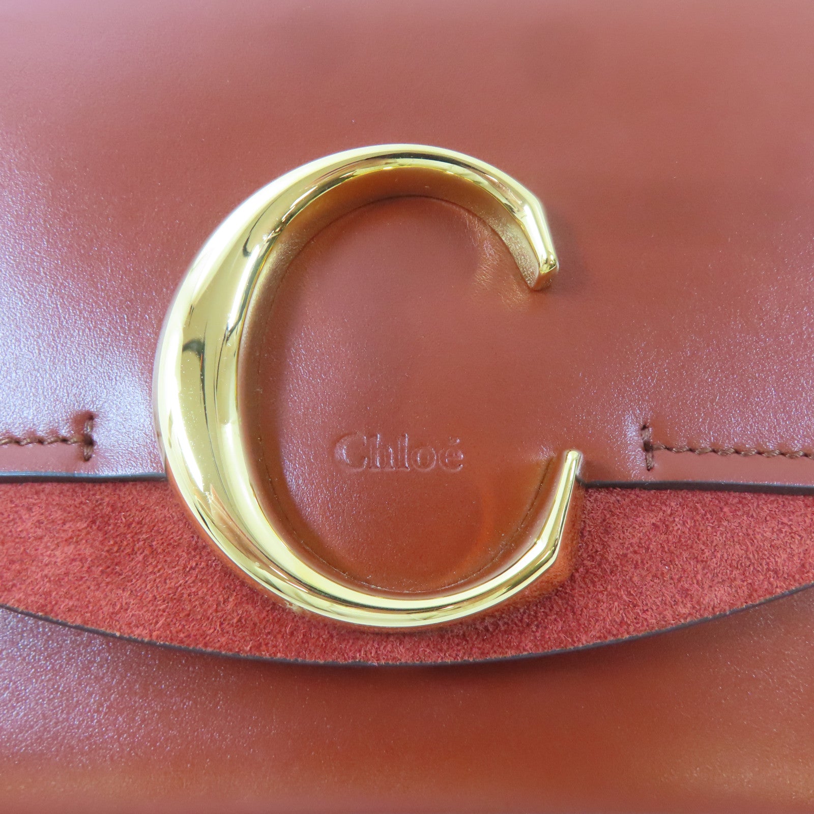 Chloe 牛皮皮革/麂皮皮革Mini C Bag金扣手挽肩背兩用袋啡紅色