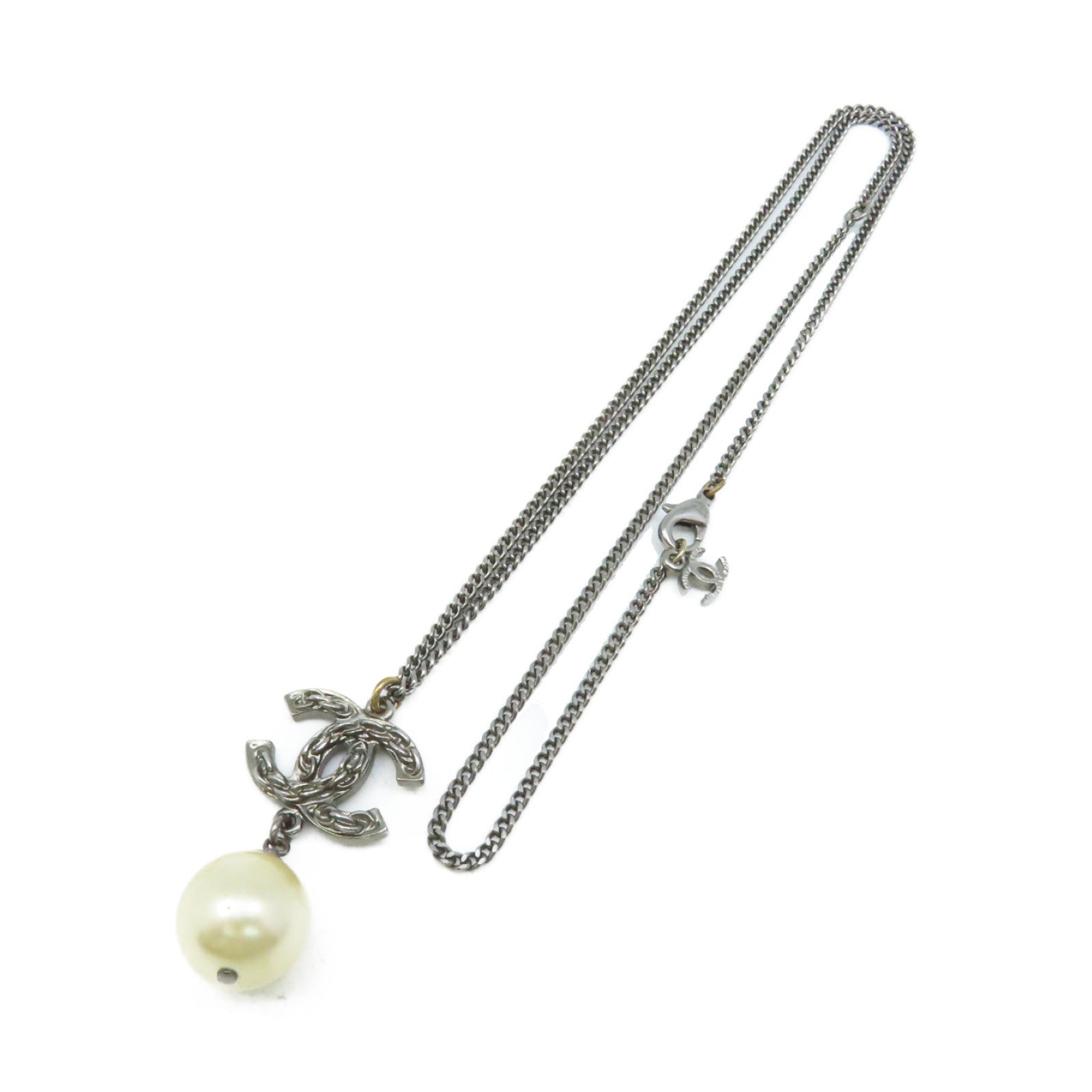 CHANEL 【激減優惠】金屬/仿珍珠CC Logo Pendant Necklace項鏈珍珠色