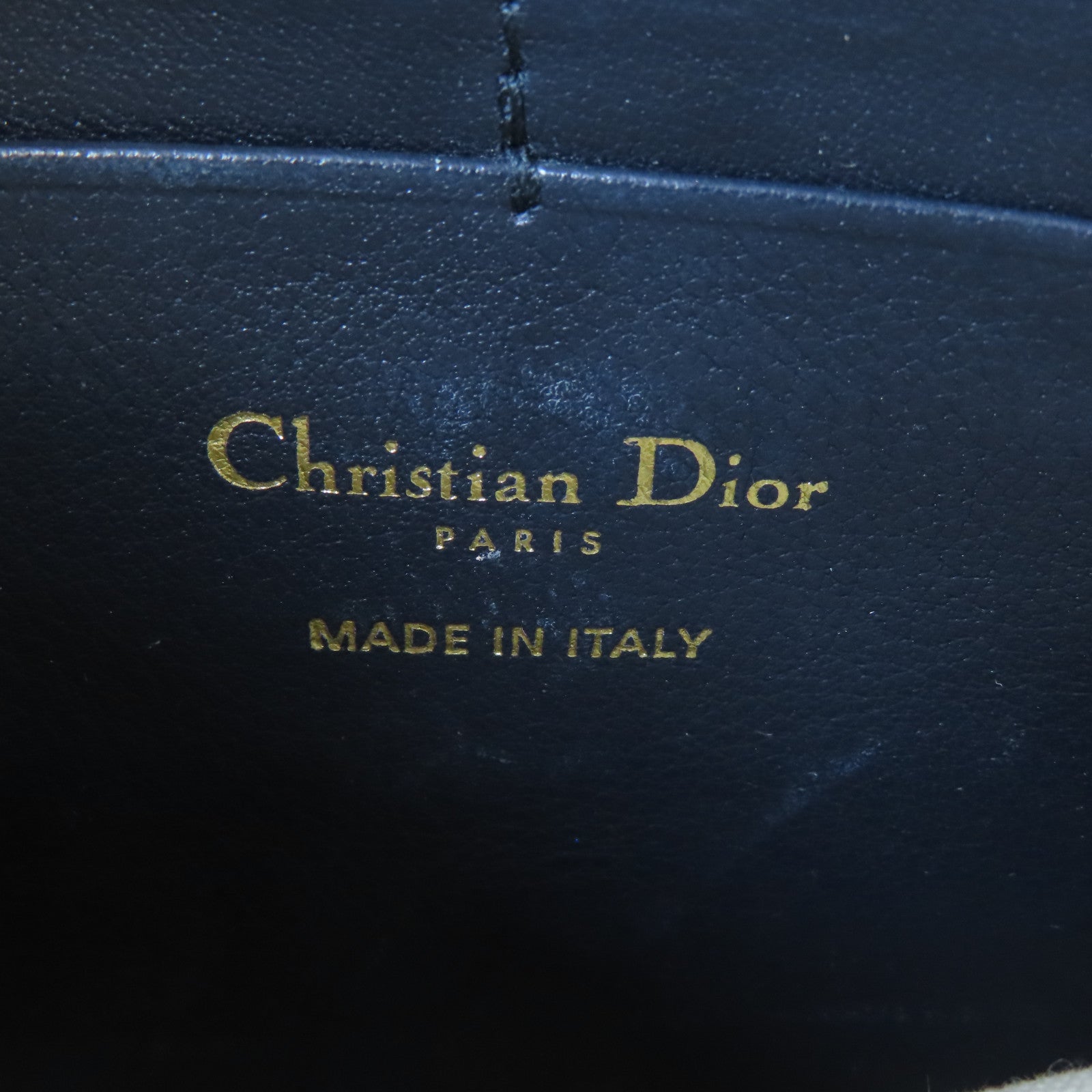 Dior 帆布Oblique Saddle金扣鏈帶肩背袋深藍色/米色