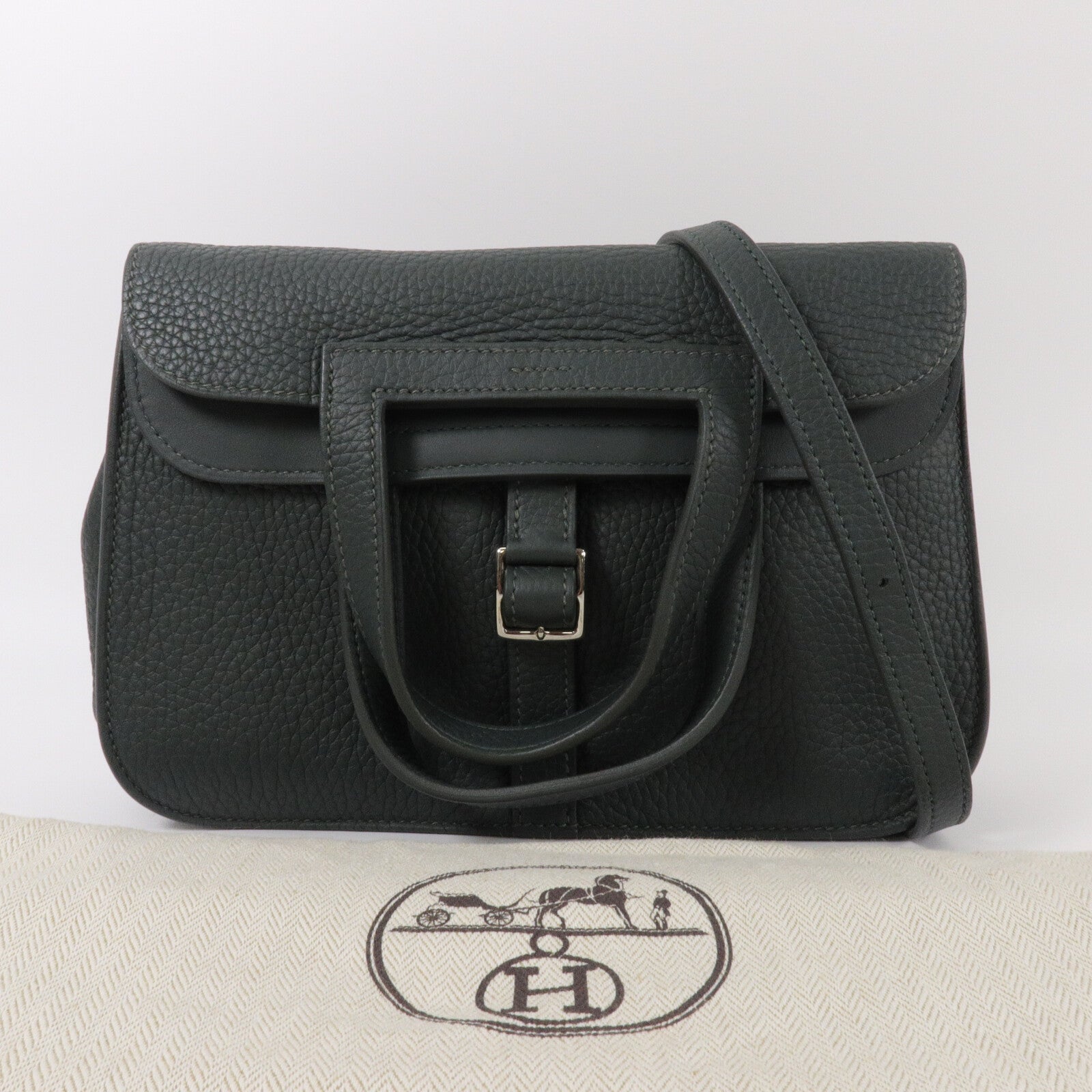 HERMES Clemence皮革Halzan 25手挽肩背兩用袋Vert Cypres
