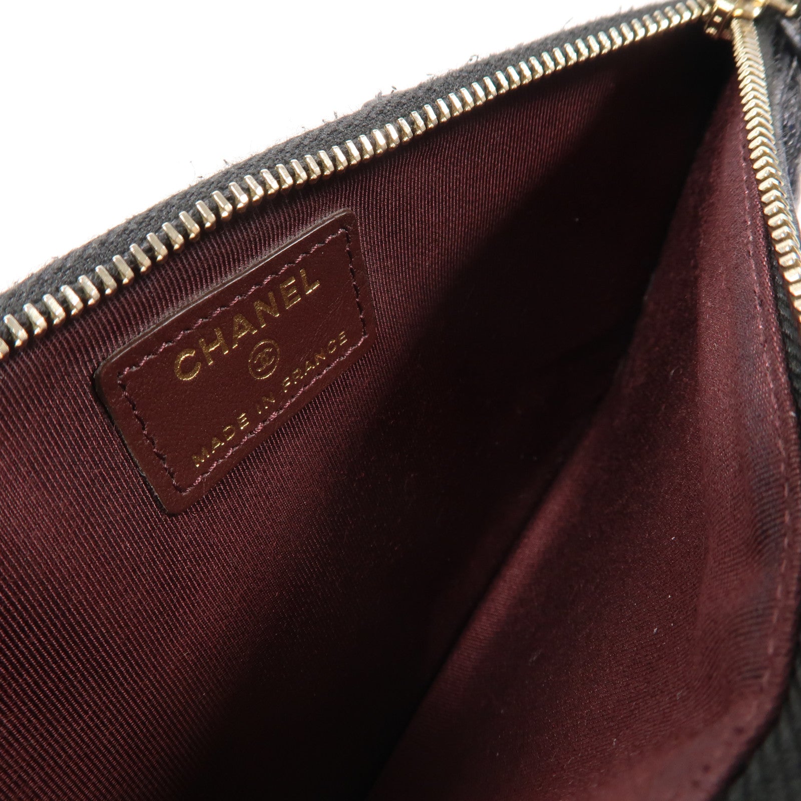 CHANEL 菱格Caviar皮革Zipper Long Wallet金扣拉鍊長錢包黑色
