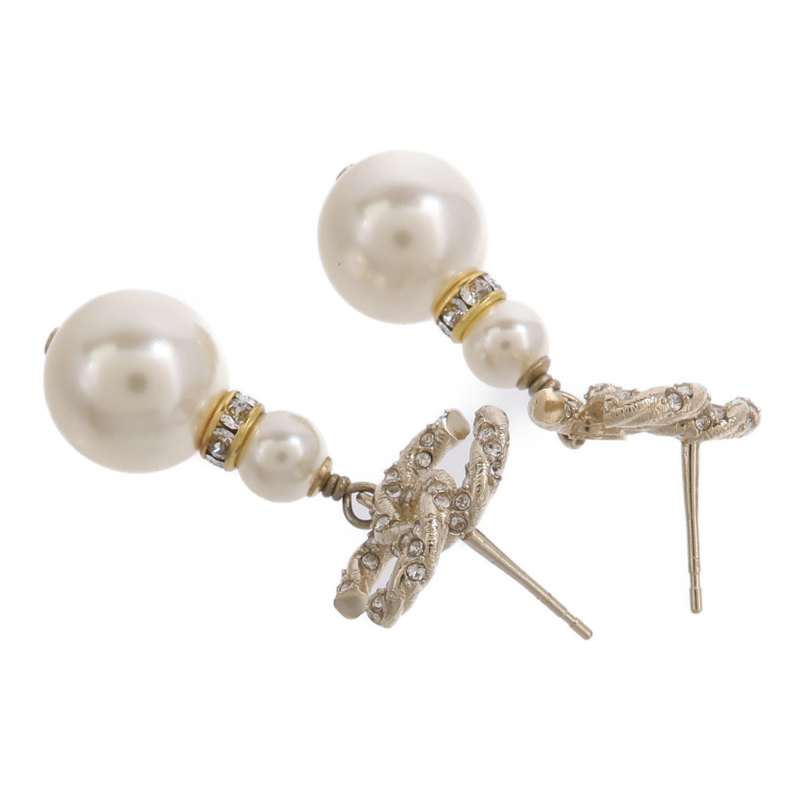 CHANEL 金屬CC Logo Double Pearl Earring耳環