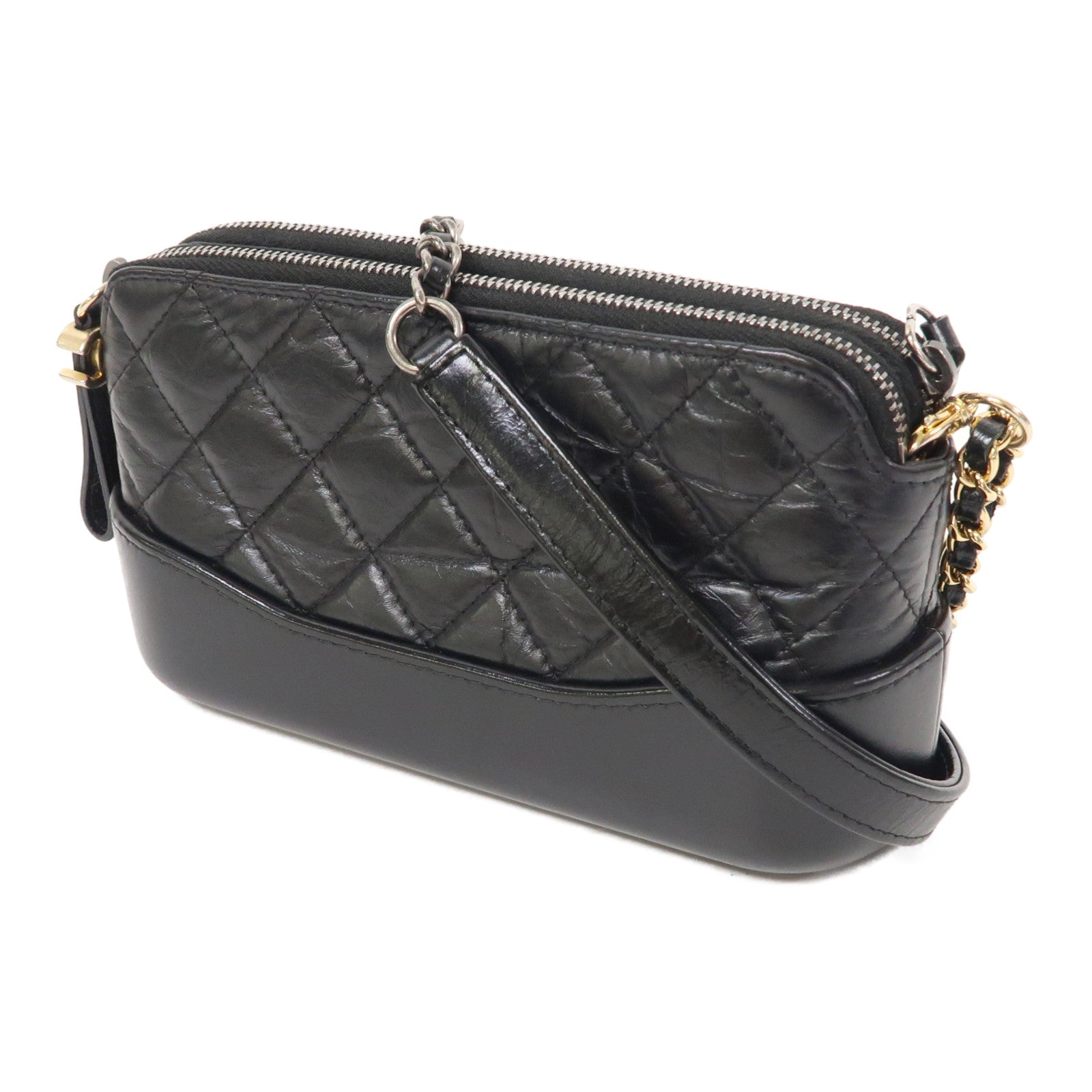 CHANEL 菱格皮革Gabrielle Clutch With Chain鏈帶肩背袋黑色
