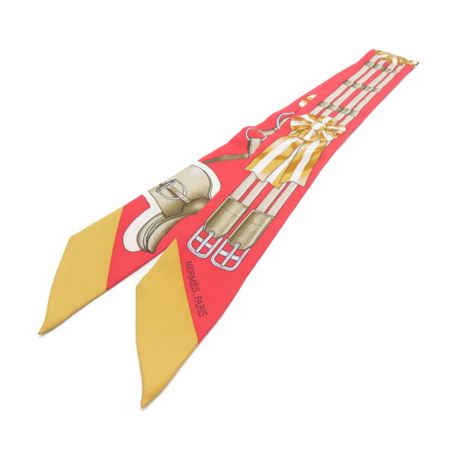 HERMES 絲質Twilly絲巾紅色/黃色