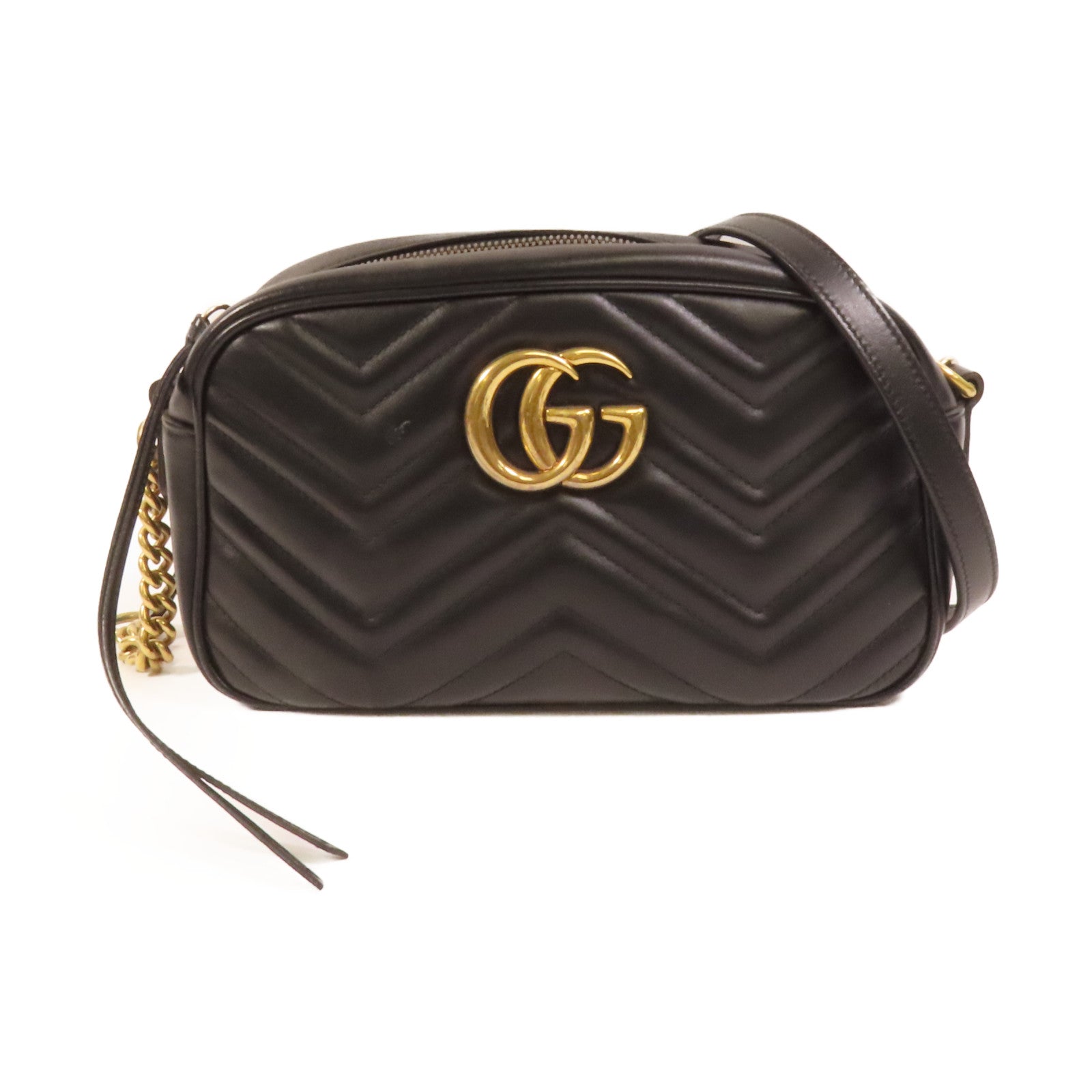 GUCCI 牛皮皮革GG Marmont Small金扣鏈帶肩背袋