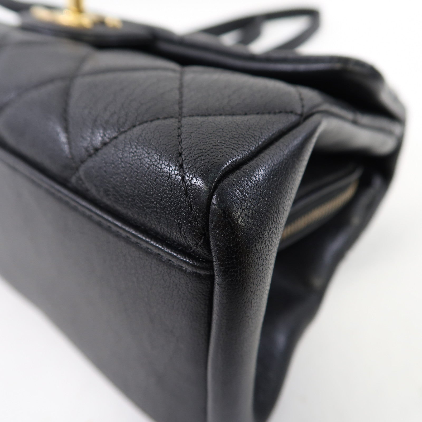 CHANEL 菱格牛皮皮革Shoulder Bag金扣手挽肩背兩用袋黑色