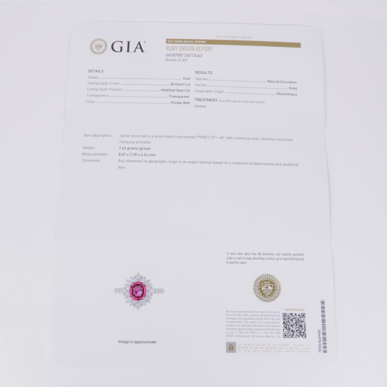 JEWELRY PT900鉑金Ruby Diamond Ring紅寶石/鑽石戒指US#6.75