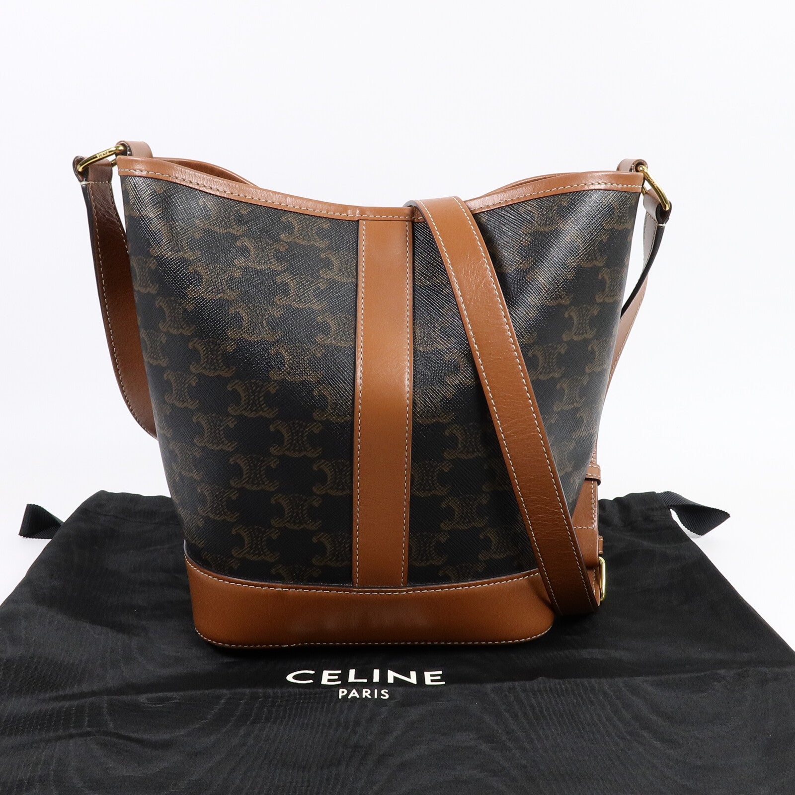 CELINE 塗層帆布Triomphe Small Bucket Bag肩背袋