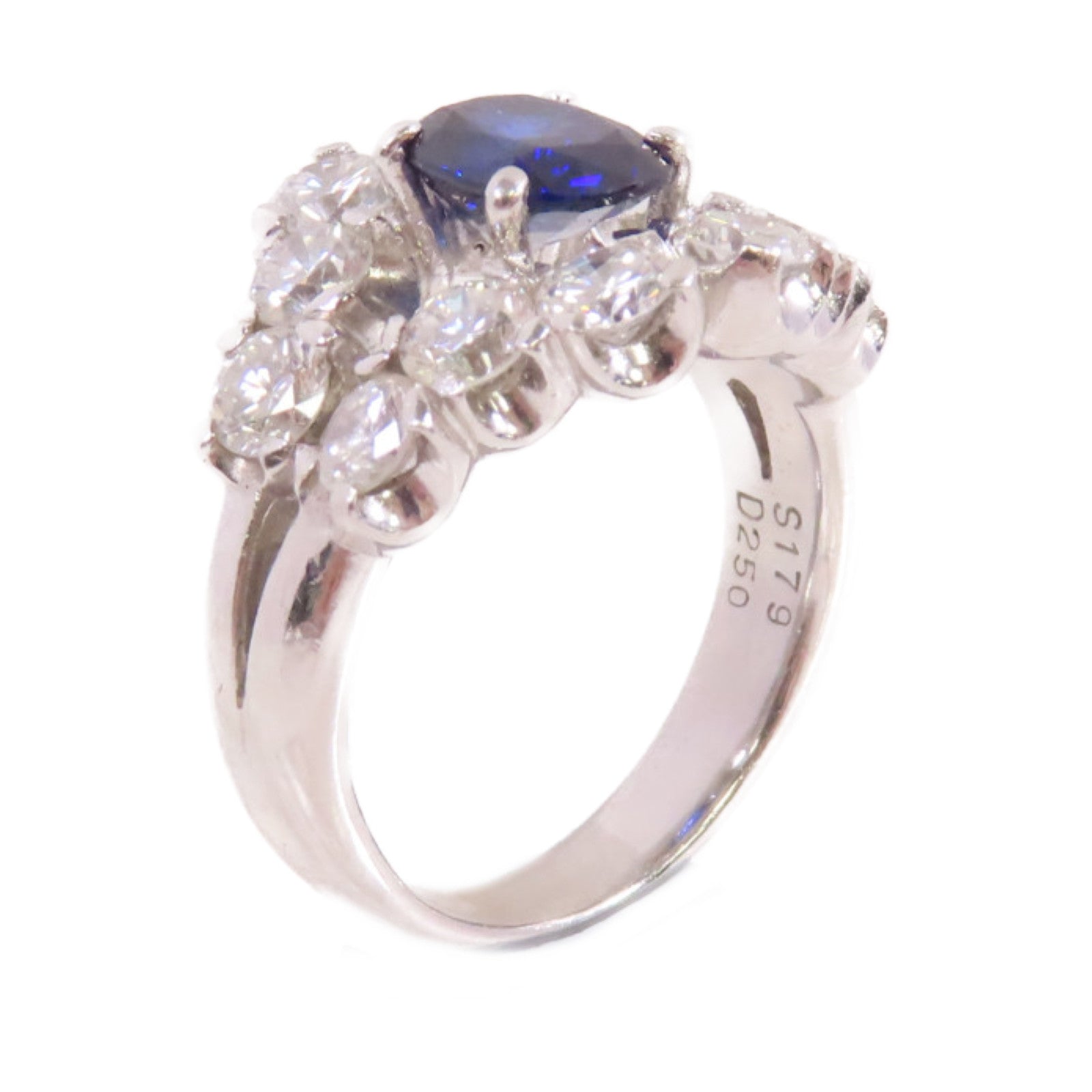 JEWELRY 【激減優惠】PT900鉑金/1.79ct藍寶石/2.50ct鑚石Sapphire Diamond Ring戒指US#7.5