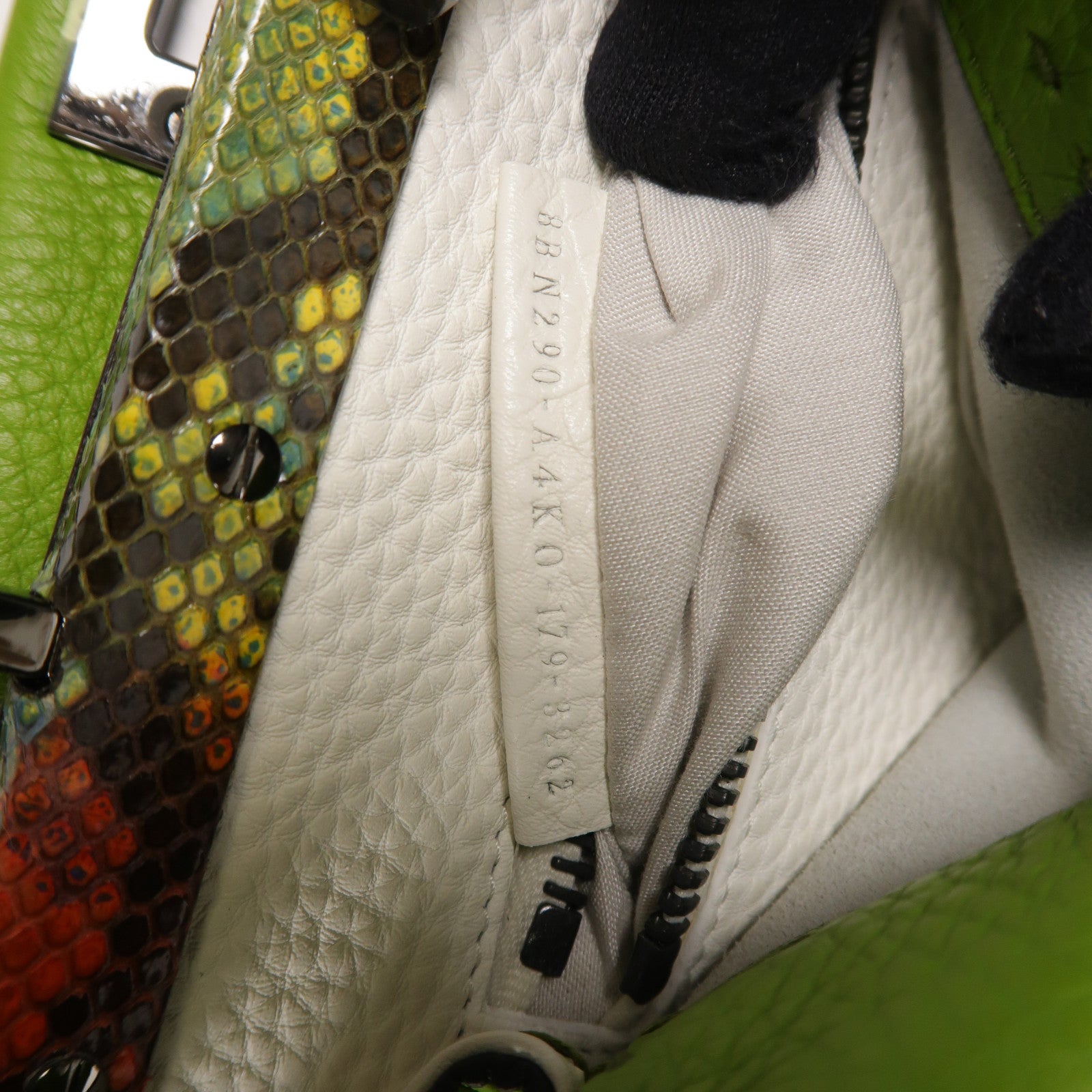 FENDI 牛皮/蛇皮革Peekaboo銀扣手挽肩背兩用袋