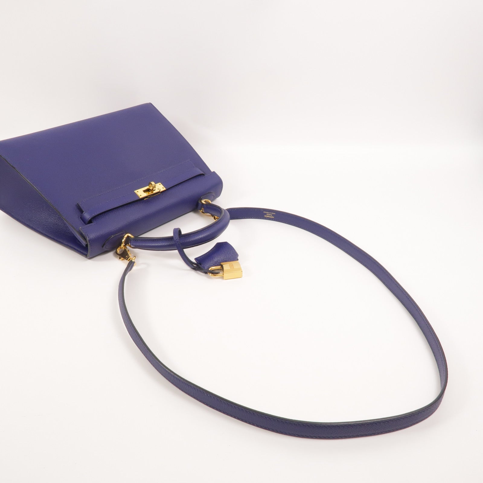 HERMES Epsom皮革Kelly 25手挽肩背兩用袋Bleu Encre