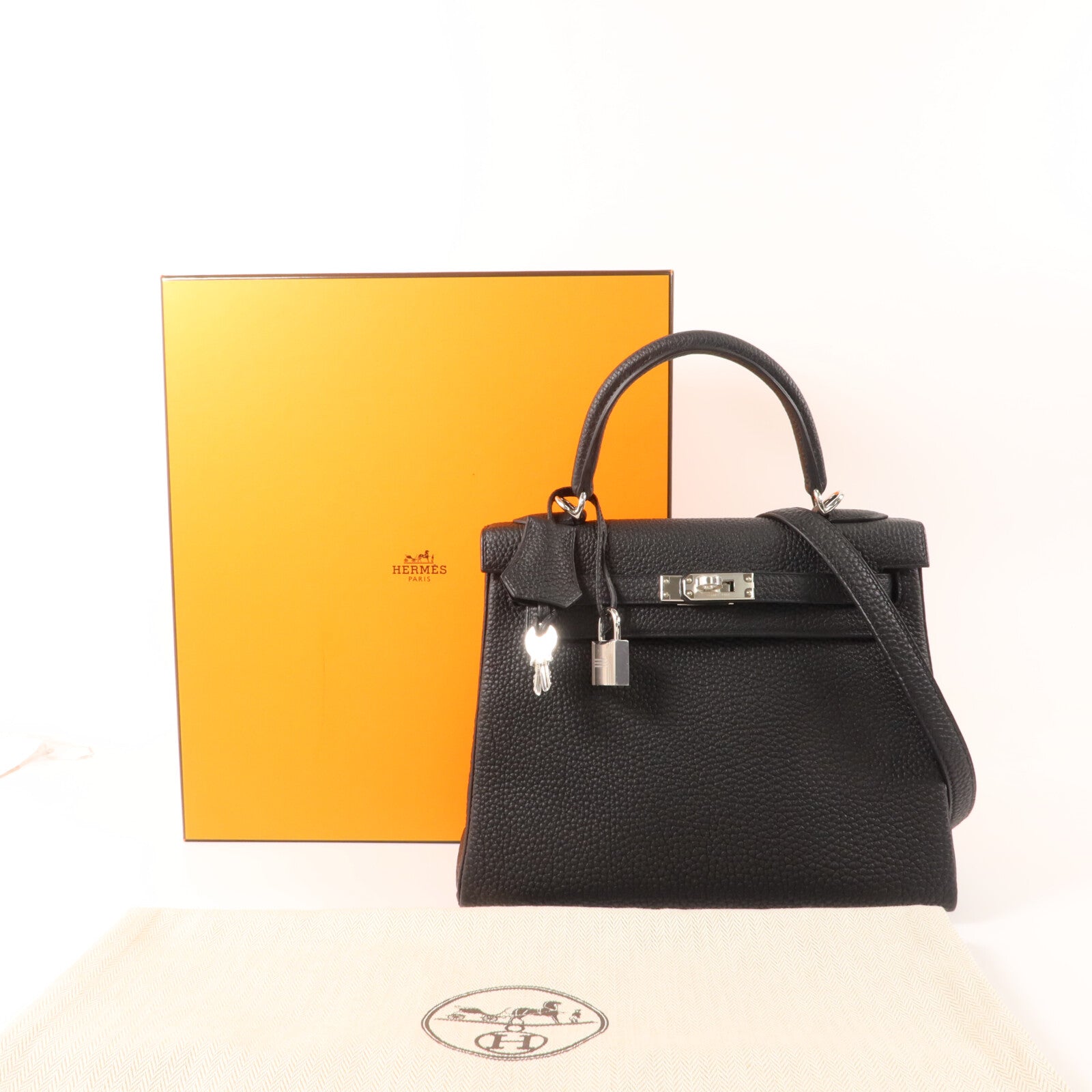 HERMES Togo皮革Kelly 25手挽肩背兩用袋Noir