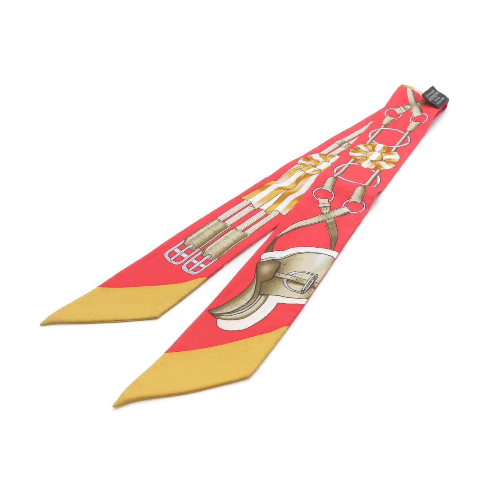 HERMES 絲質Twilly絲巾紅色/黃色