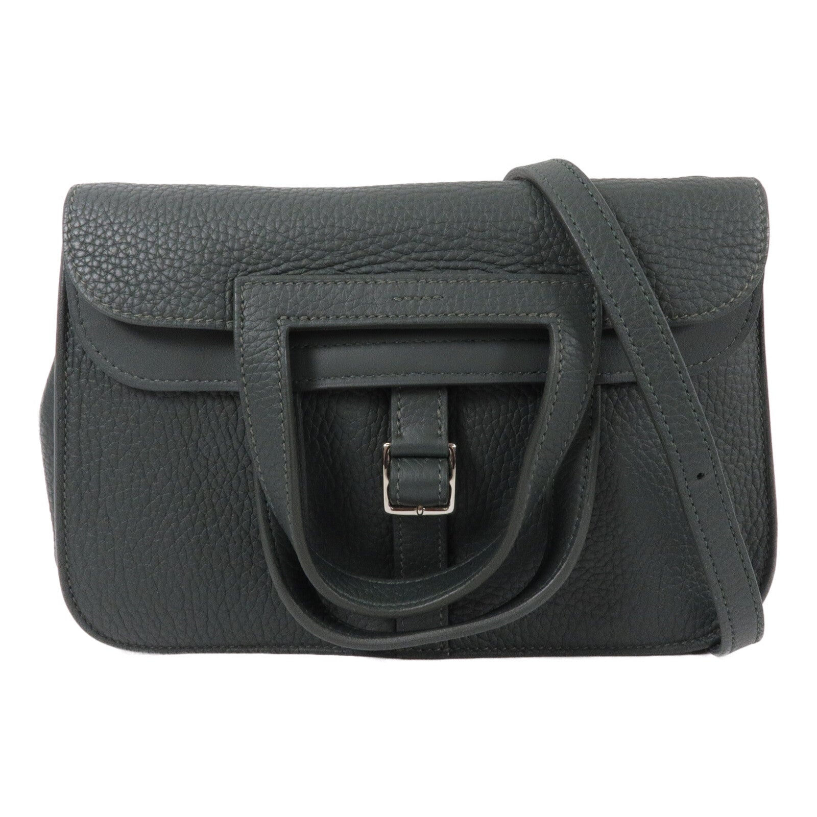 HERMES Clemence皮革Halzan 25手挽肩背兩用袋Vert Cypres