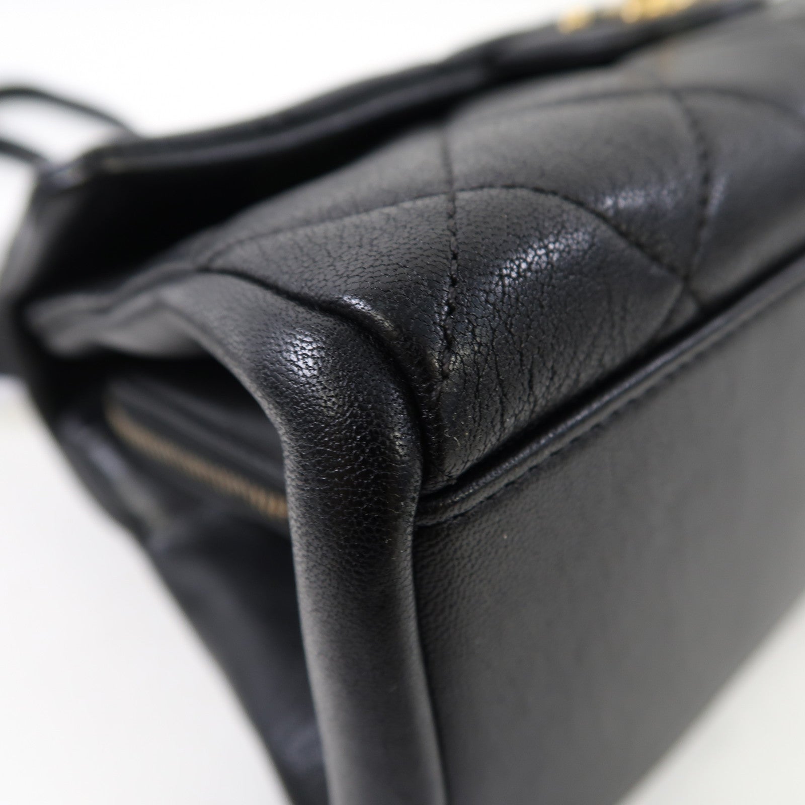 CHANEL 菱格牛皮皮革Shoulder Bag金扣手挽肩背兩用袋黑色