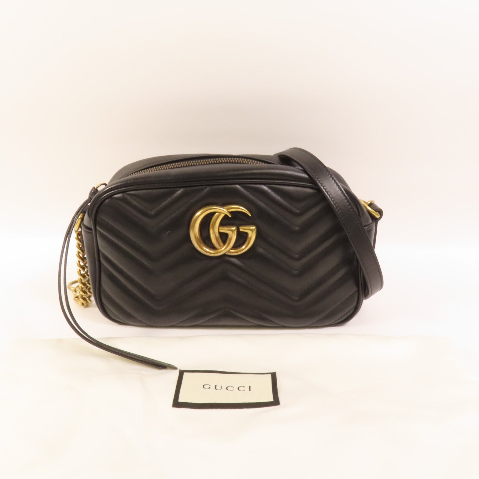 GUCCI 牛皮皮革GG Marmont Small金扣鏈帶肩背袋