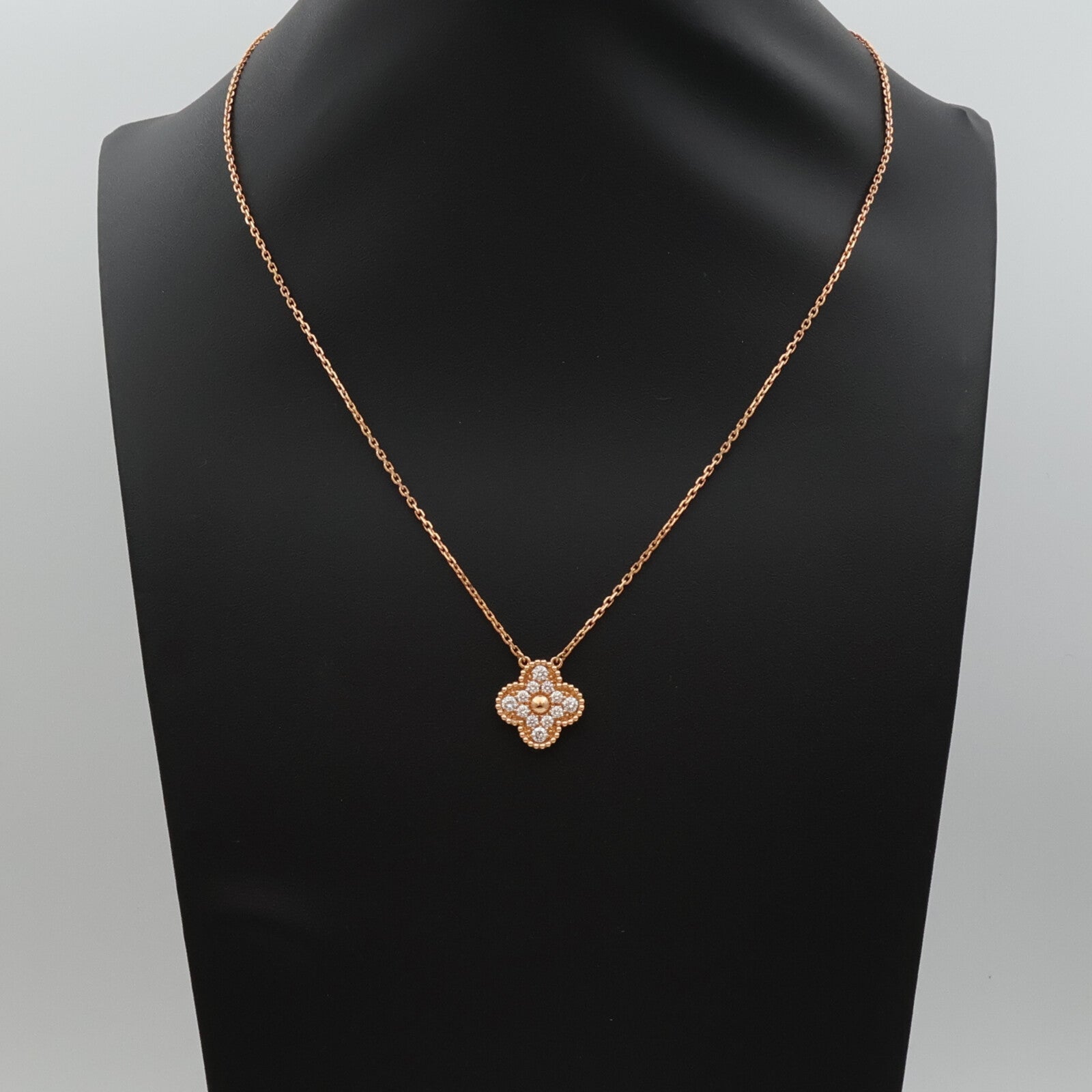 Van Cleef & Arpels 18K玫瑰金Vintage Alhambra Pendant Diamond鑽石項鍊