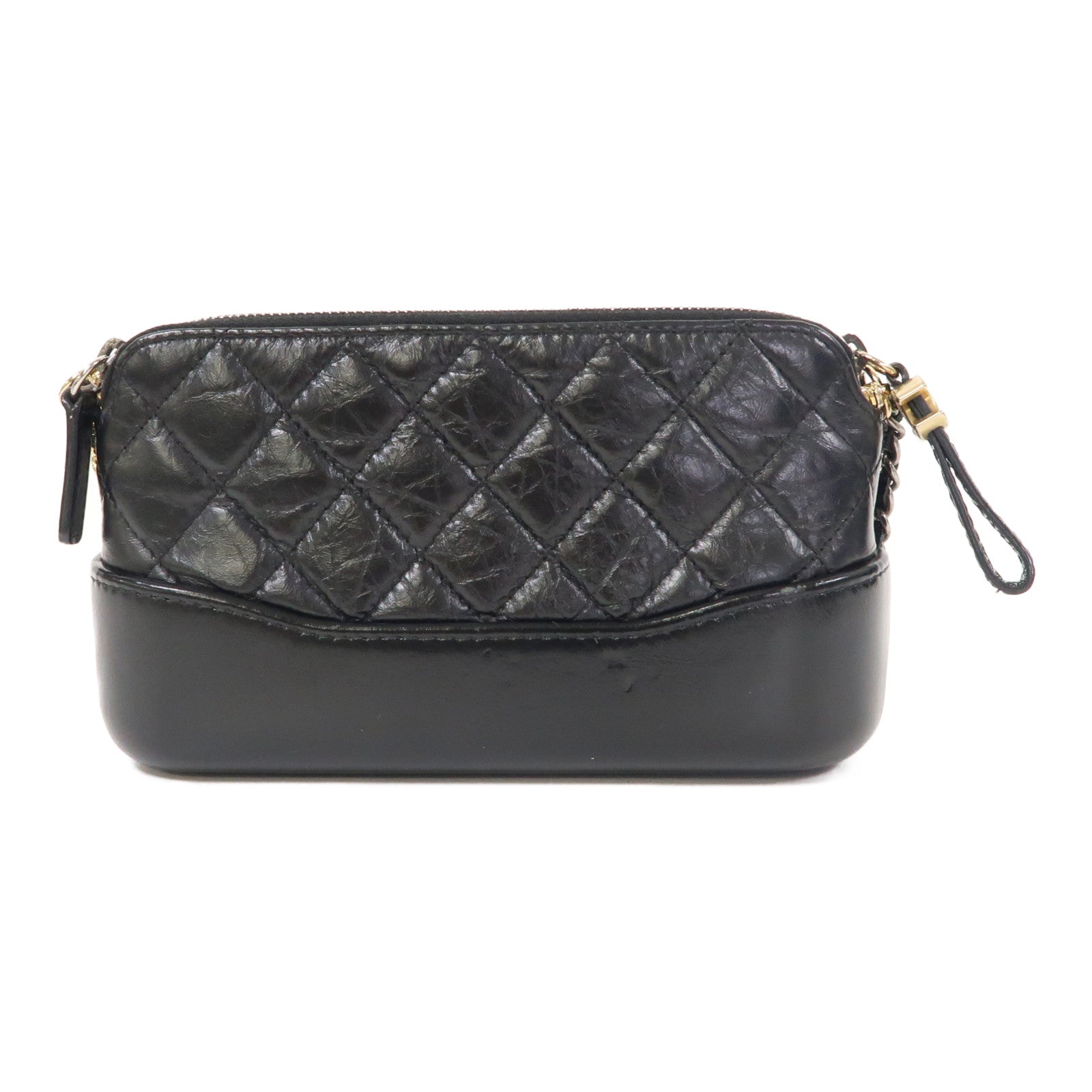 CHANEL 菱格皮革Gabrielle Clutch With Chain鏈帶肩背袋黑色