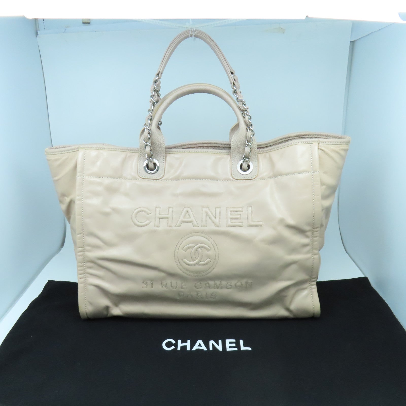 CHANEL **【激減優惠】牛皮皮革Deauville Large Tote銀扣手挽肩背兩用袋粉紅色