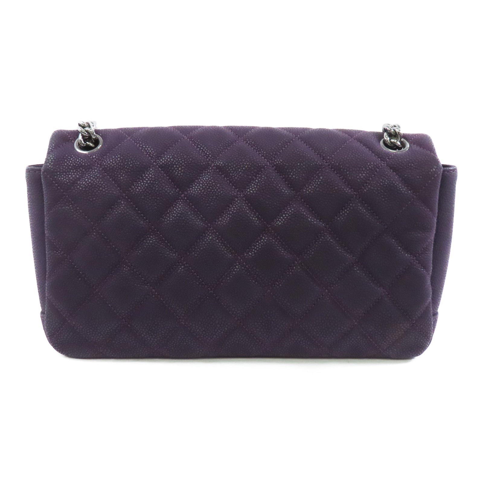 CHANEL 菱格Caviar皮革Chain Shoulder銀扣鏈帶肩背袋紫色