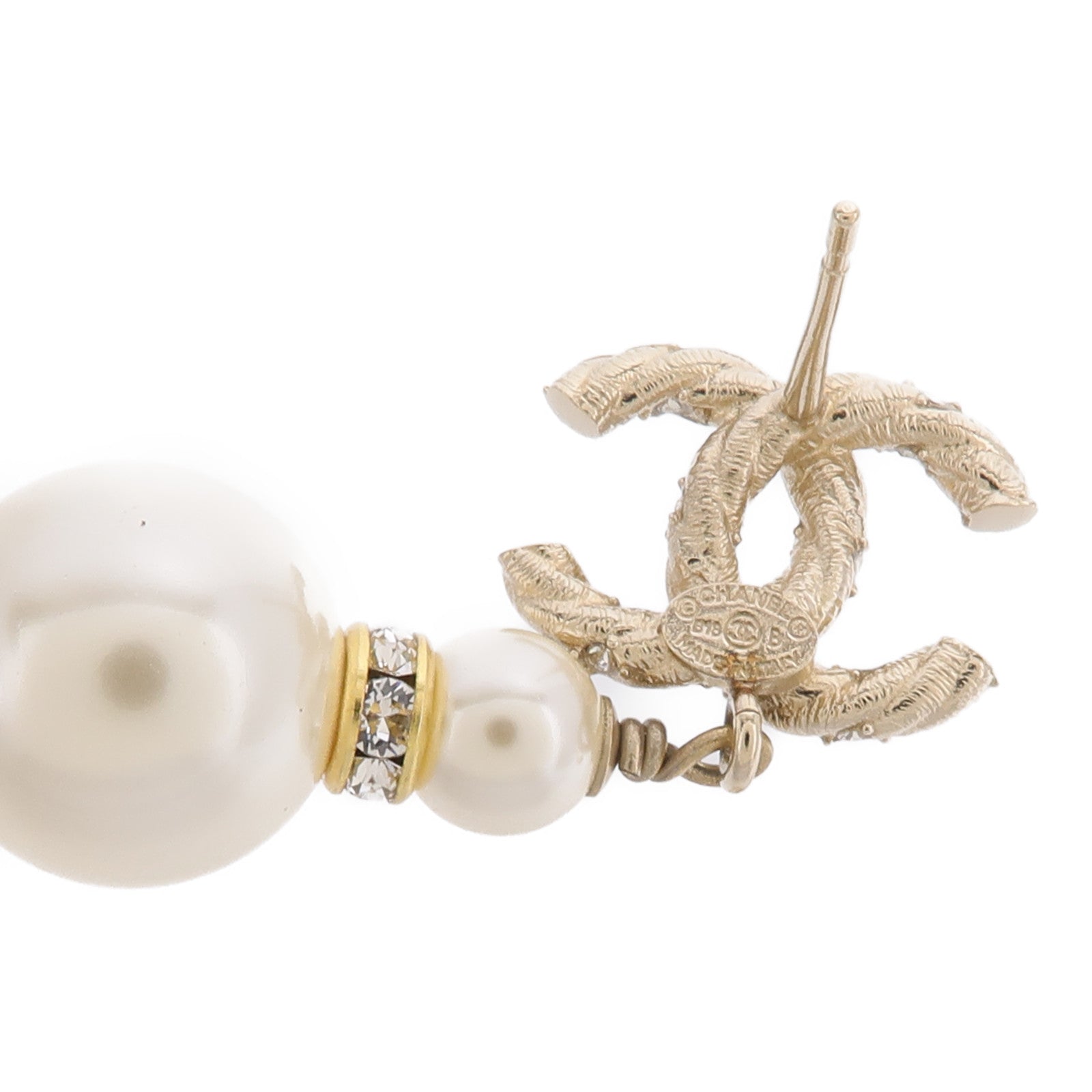 CHANEL 金屬CC Logo Double Pearl Earring耳環