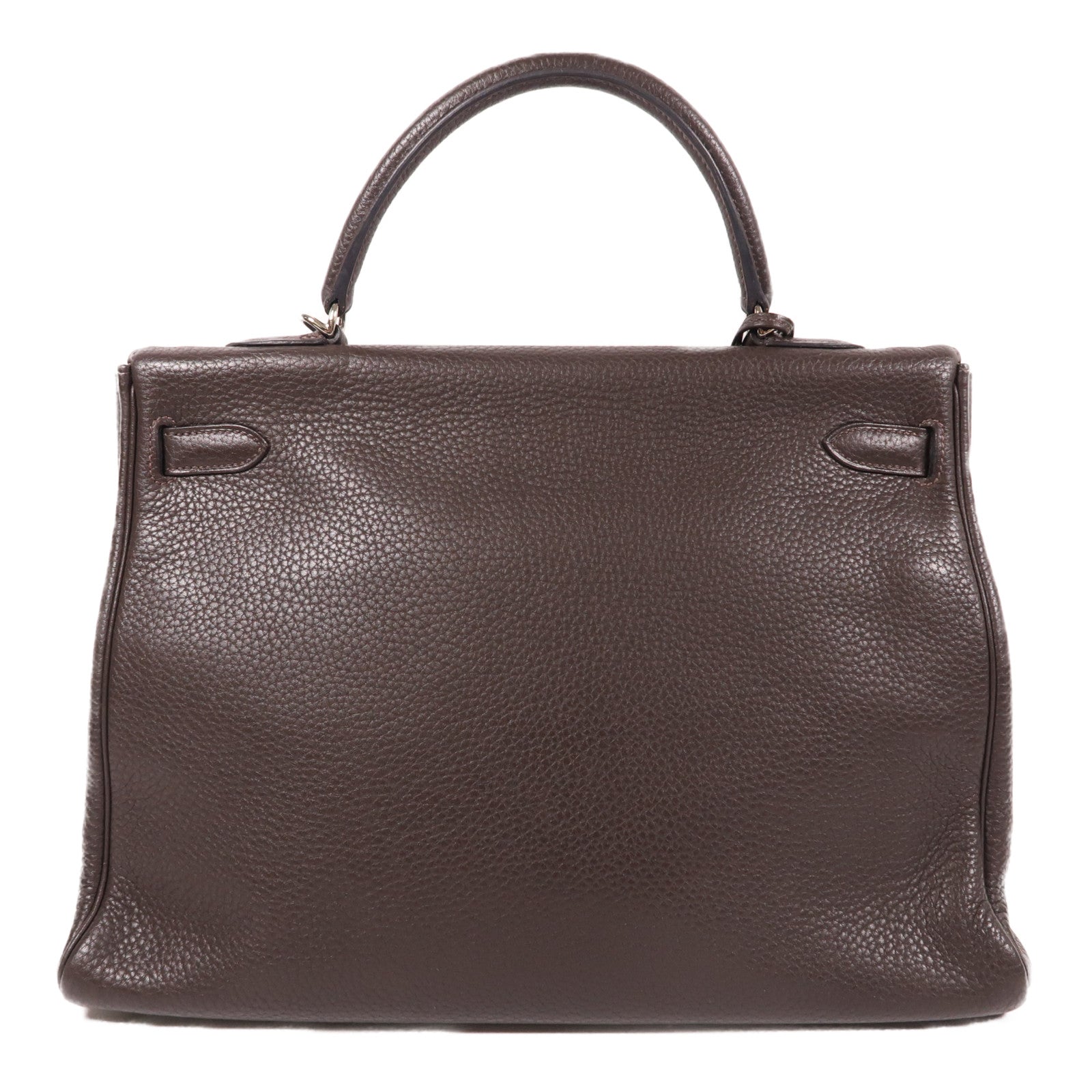 HERMES Clemence皮革銀扣Kelly 35手挽肩背兩用袋Chocolate/深棕色