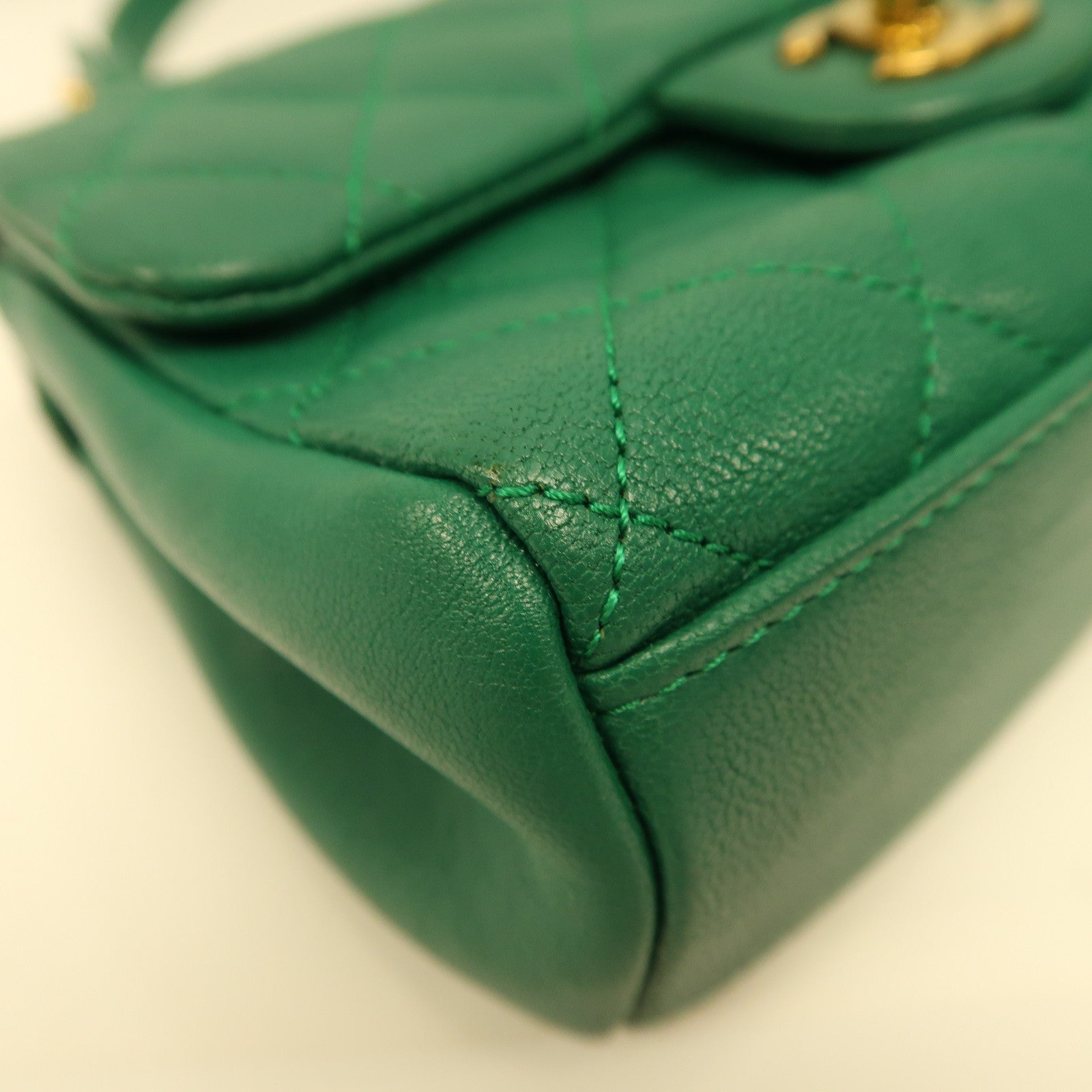 CHANEL 菱格牛皮皮革Chain Shoulder金扣手挽肩背兩用袋綠色