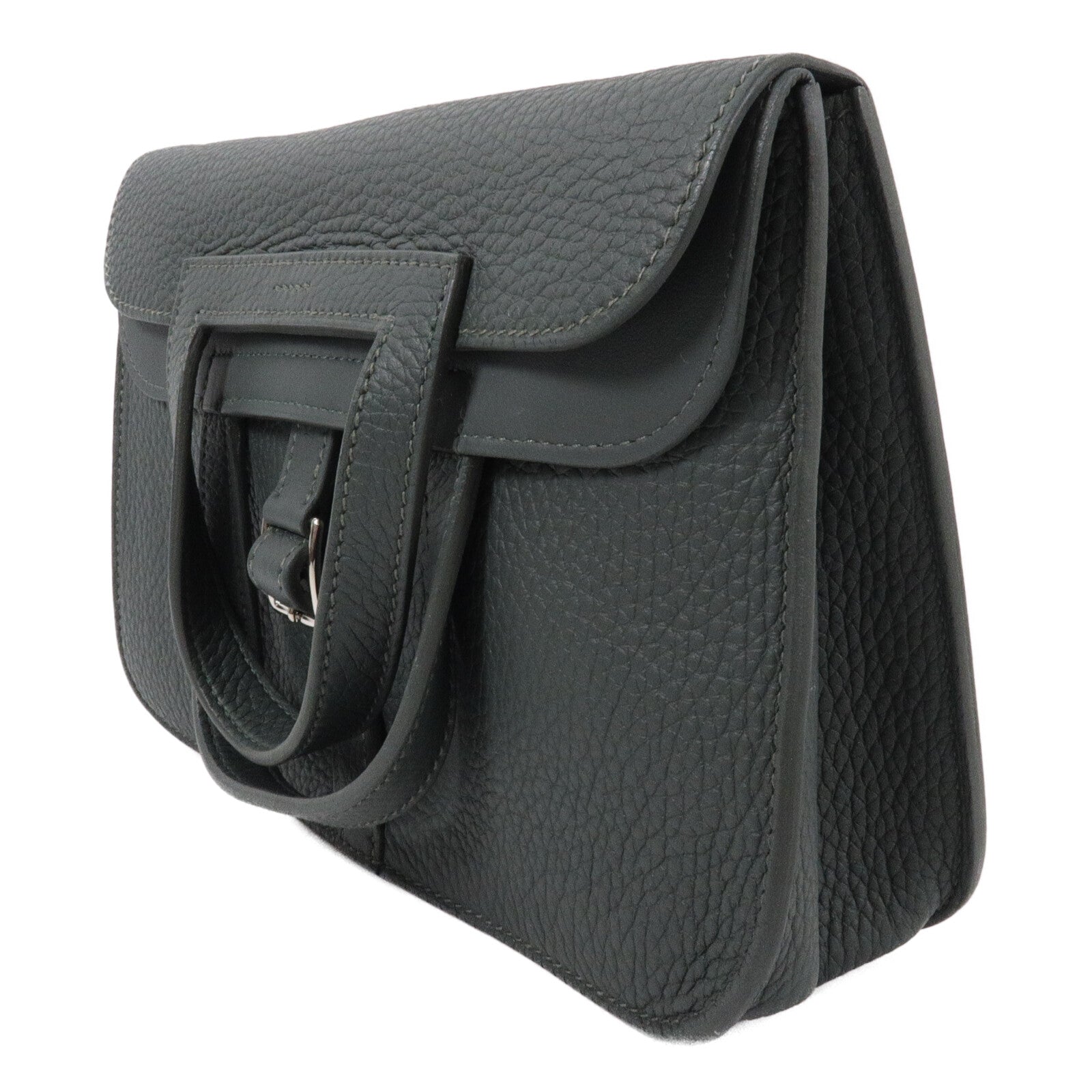 HERMES Clemence皮革Halzan 25手挽肩背兩用袋Vert Cypres