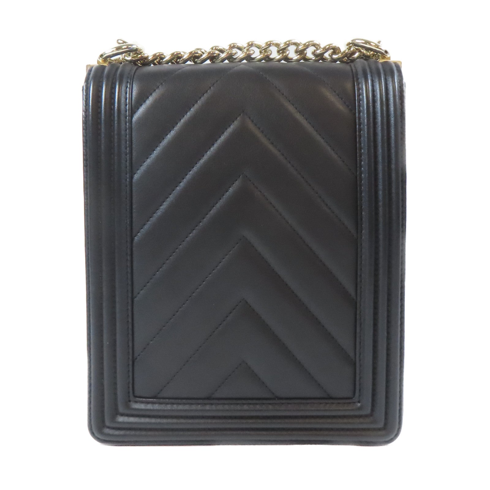 CHANEL 斜紋牛皮皮革Boy Chanel金扣鏈帶肩背袋黑色